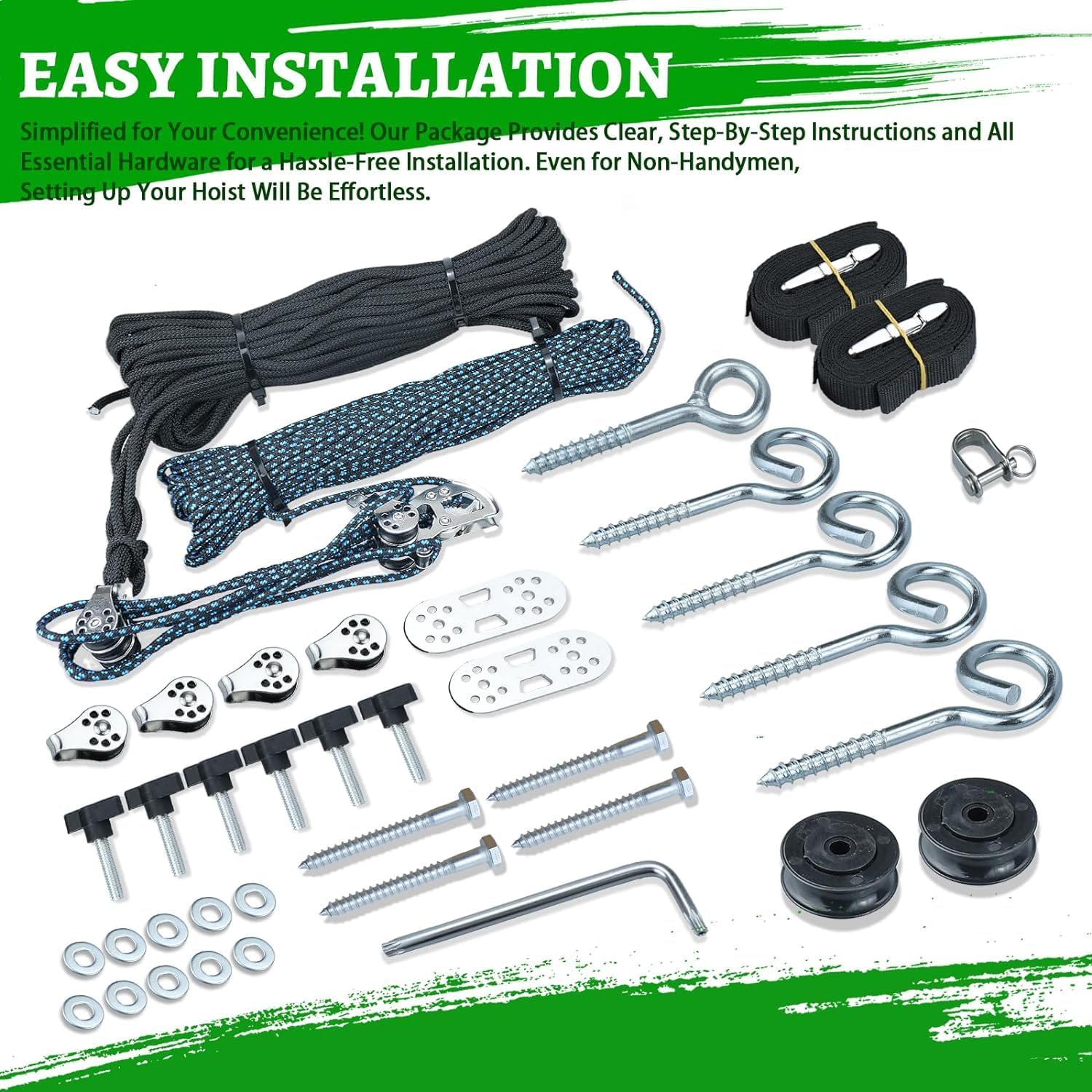 Hard Top Removal Lift for Jeep Wrangler - Top Lift Hoist for Jeep JL JK Models and Ford, Single Person Operation Roof Lift, Safe Anti-Drop System, Supports 8-16 ft. Ceiling, Bonus 6 T Knobs