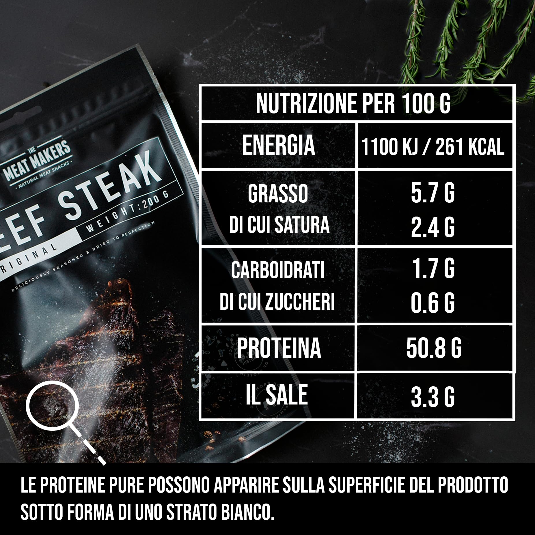The Meat Makers Original Dried Beef Jerky Steak (400 g) – Carne Secca di Manzo, Carne Essiccata per Umani. Snack di carne secca ad alto contenuto proteico.
