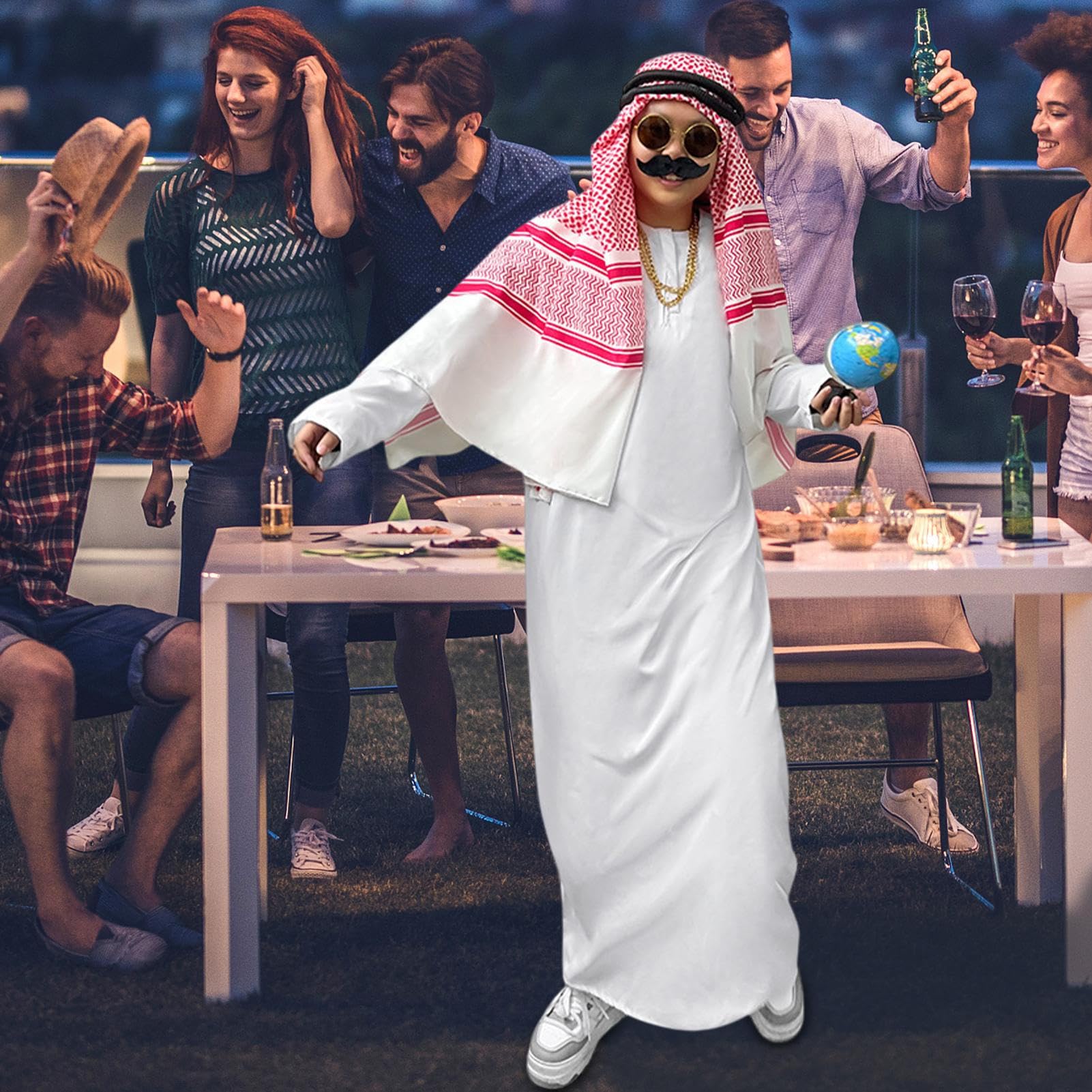 Zestaw kostiumów arabskich – akcesoria do kostiumów z Bliskiego Wschodu, zestaw strojów szejka arabskiego, do kostiumu, na Bliski Wschód, Halloween, Boże Narodzenie, karnawał