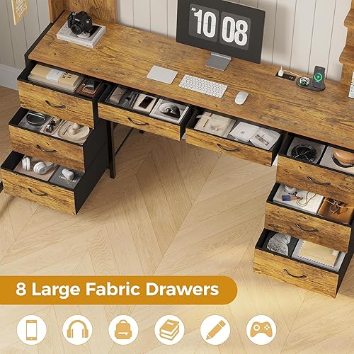 Miniatura 5 de ADORNEVE Cama alta de tamaño completo con escritorio y 8 cajones de almacenamiento, camas altas de metal completas con luces LED y estación de