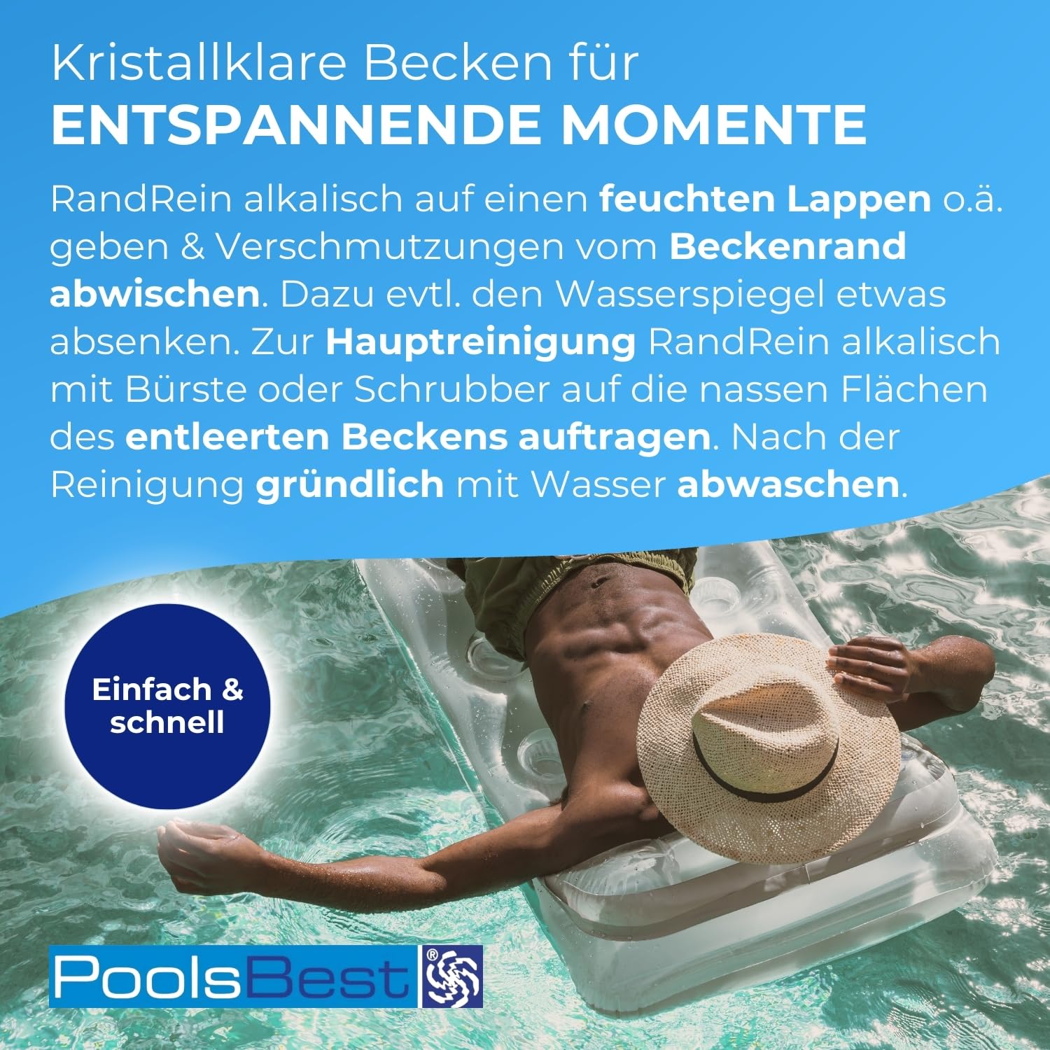 PoolsBest Randreiniger Super 1L I hochkonzentrierter Pool Randreiniger I materialschonender Oberflächenreiniger I alkalischer Reiniger auch für Whirlpool & Planschbecken
