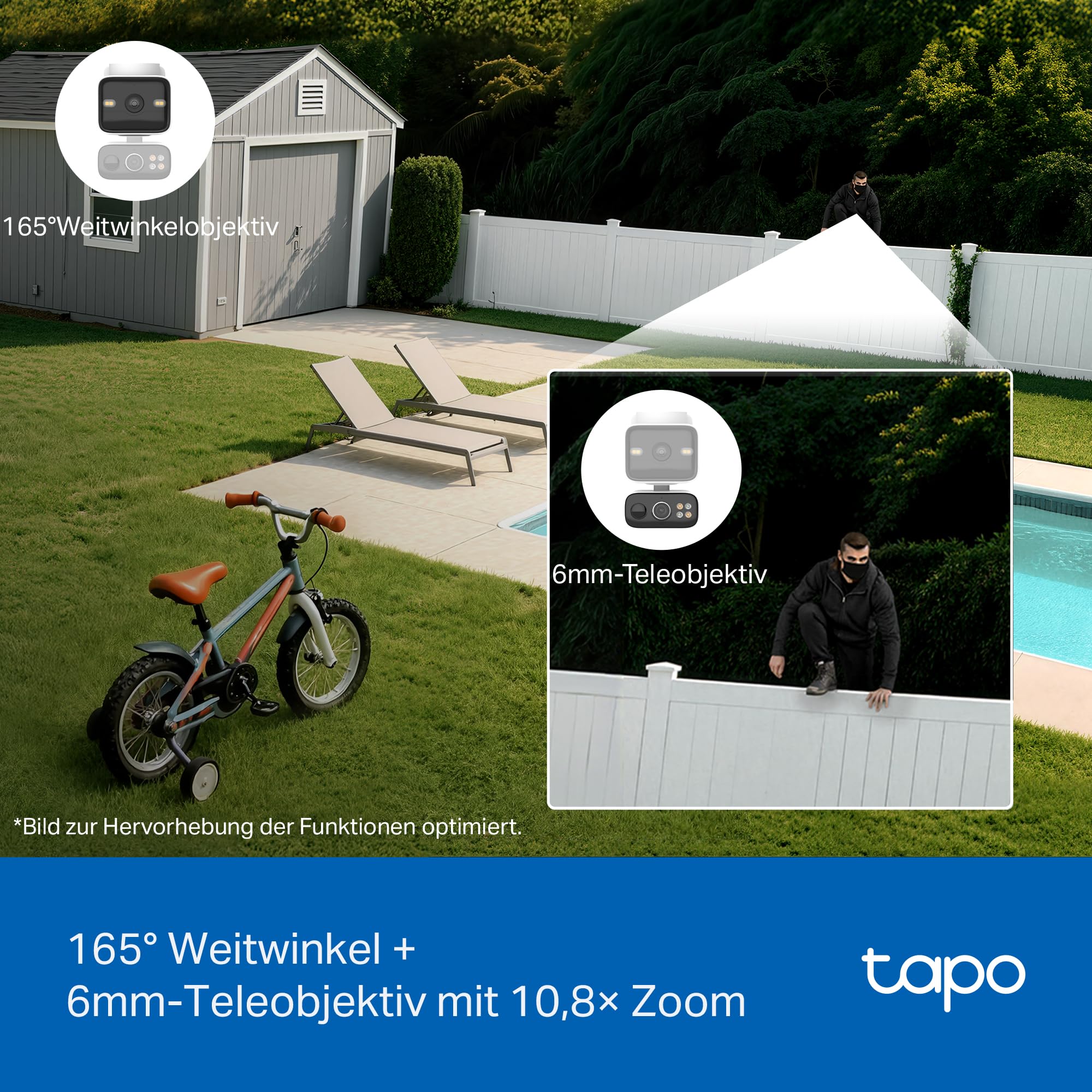 Tapo C645D KIT Solar Überwachungskamera Außen mit Akku | 2K Dual-Objektiv | 165° Winkel + 6mm Objektiv | Dual-Band 2,4GHz/5GHz WLAN | KI-Erkennung | 24/7 Aufzeichnung | Lokale MicroSD & Cloud Speicher