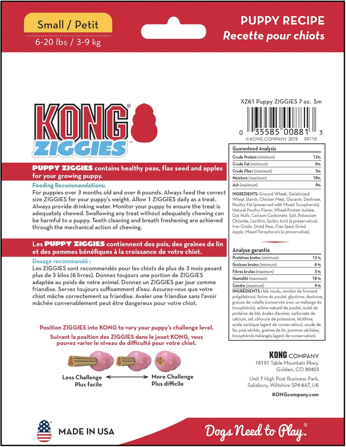 KONG - Puppy and Ziggies - Puppy Toys for Teething with Treats (Colors May Vary) - for Medium Puppies