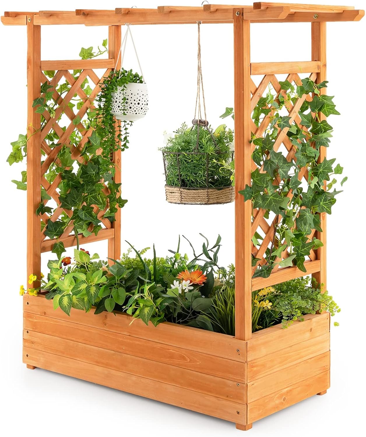 TANGZON Raised Garden Bed with Arch Trellis, Freestanding Ground Garden