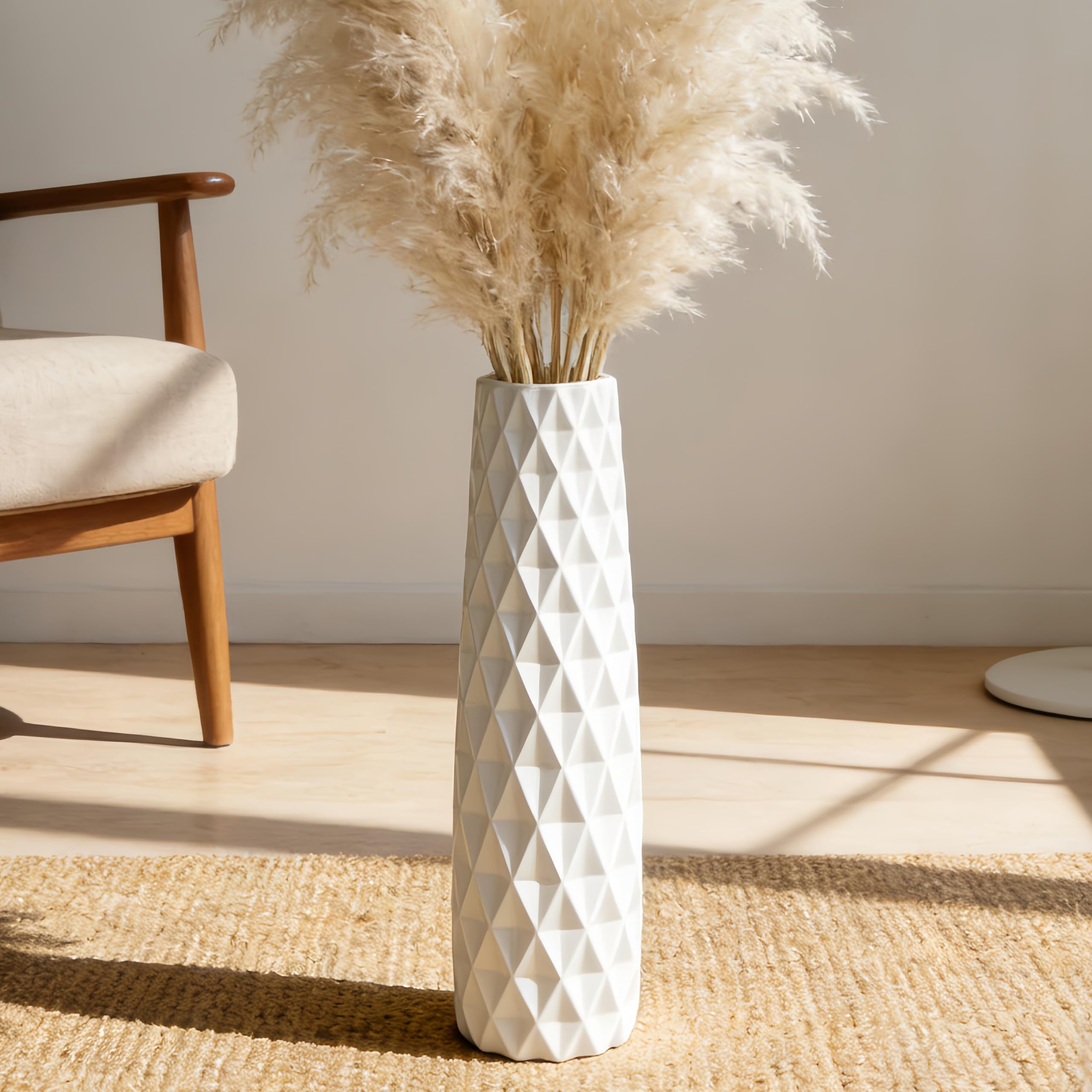 White Ceramic Floor Vase, GDSZJLJ 17.7" Tall Decorative Large Flower Vases for Living Room, Table Centerpieces, Modern Home Décor, Shelf, Dried