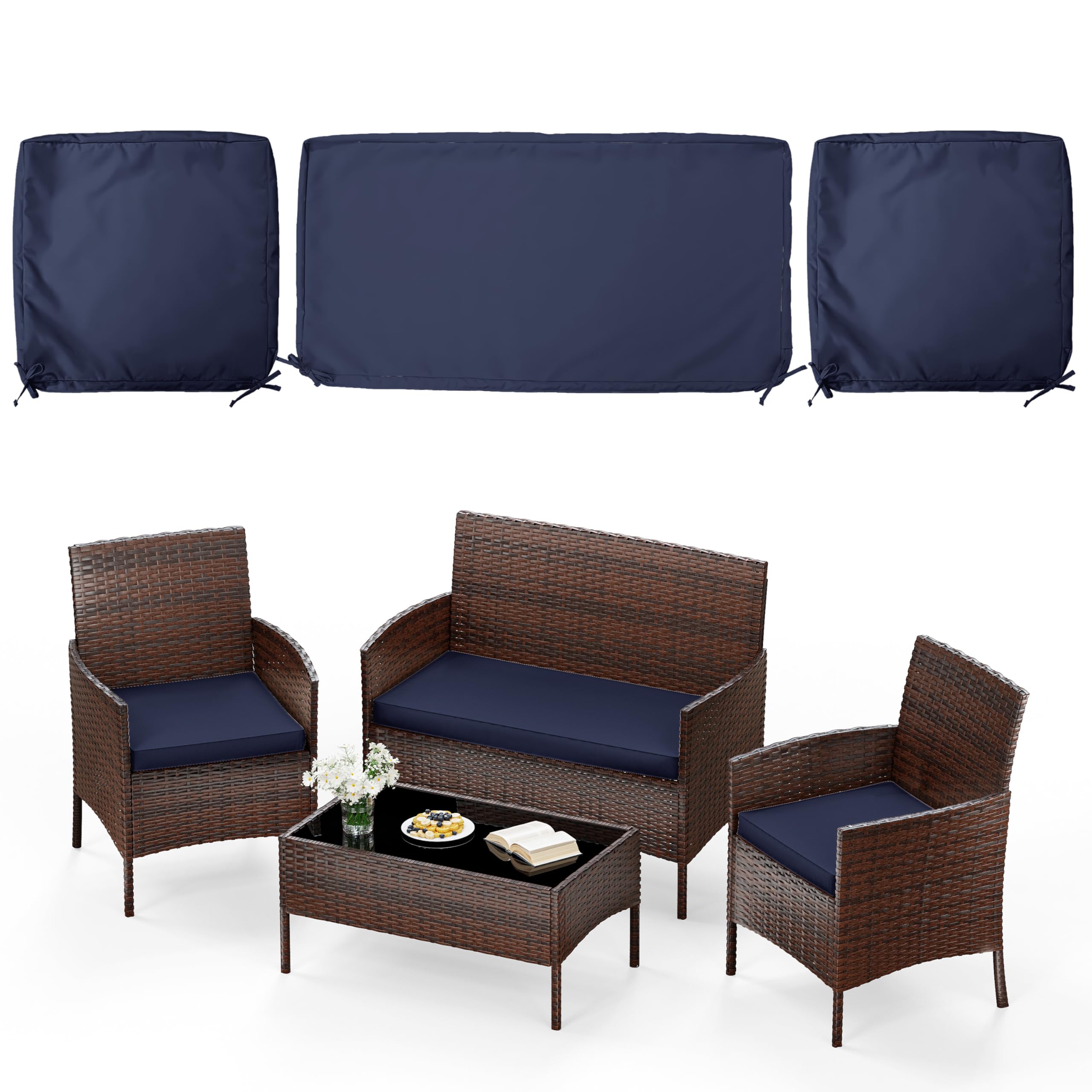 Photo 1 of Pakunoda 3 Pack of Outdoor Seat Cushion Replacement Set Suitable for 4 Pieces of Wicker Rattan Furniture Terrace Guest Set Sofa Chair (36x18x2, 18x18x2), Only Cover