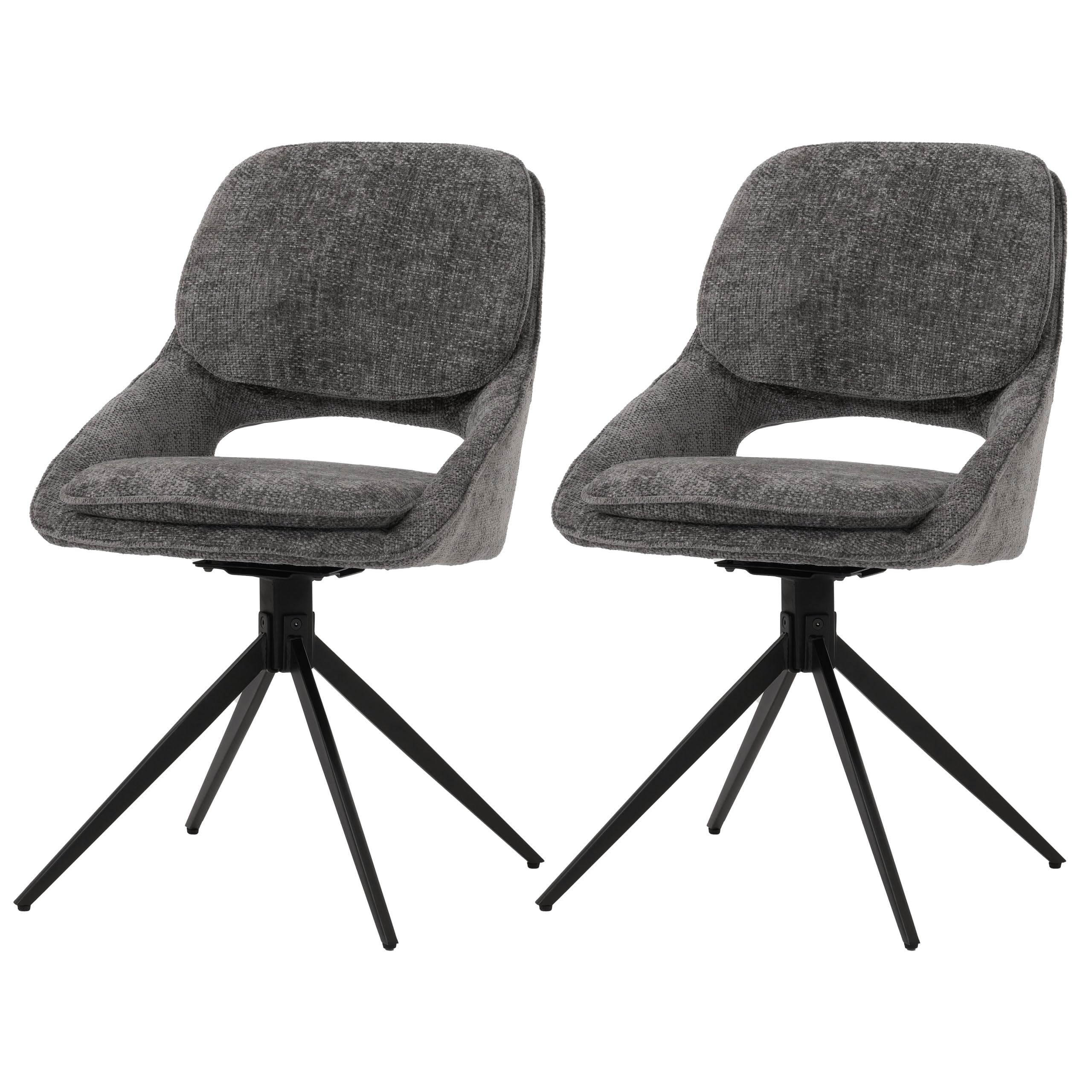 Mendler 2er-Set Esszimmerstuhl HWC-N73 Stoff/Textil Chenille - dunkelgrau