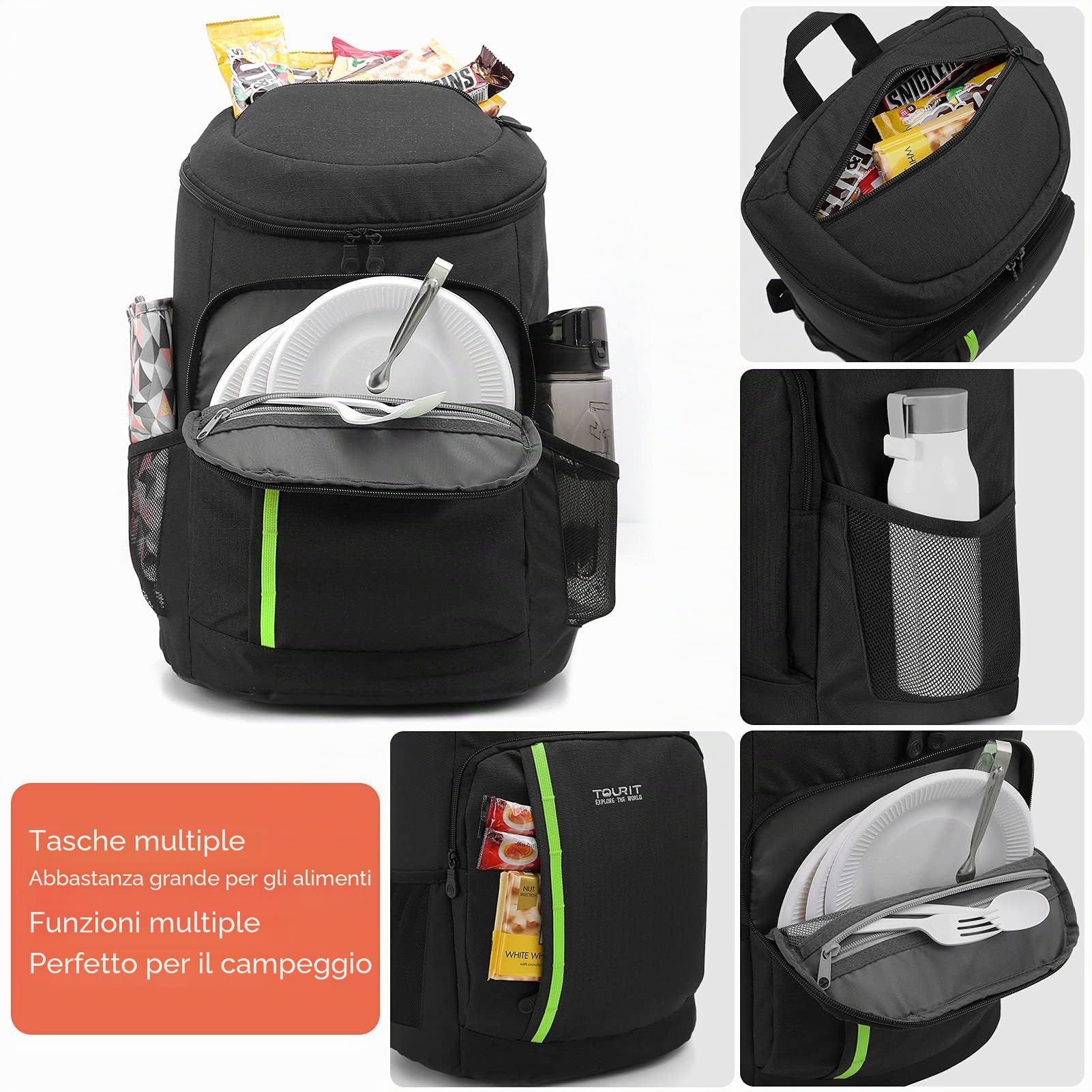 TOURIT Zaino Termico Frigo 28 L Borsa Termica Porta Pranzo Borsa Frigo Isoterma per Campeggio, Picnic, Barbecue, Eventi Sportivi