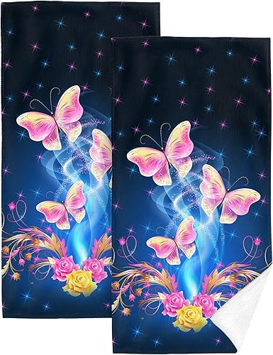 Miniatura 8 de Juego de 2 toallas de mano decorativas para baño, diseño floral azul retro, diseño de flores modernas abstractas, toallas de mano para baño, yoga,