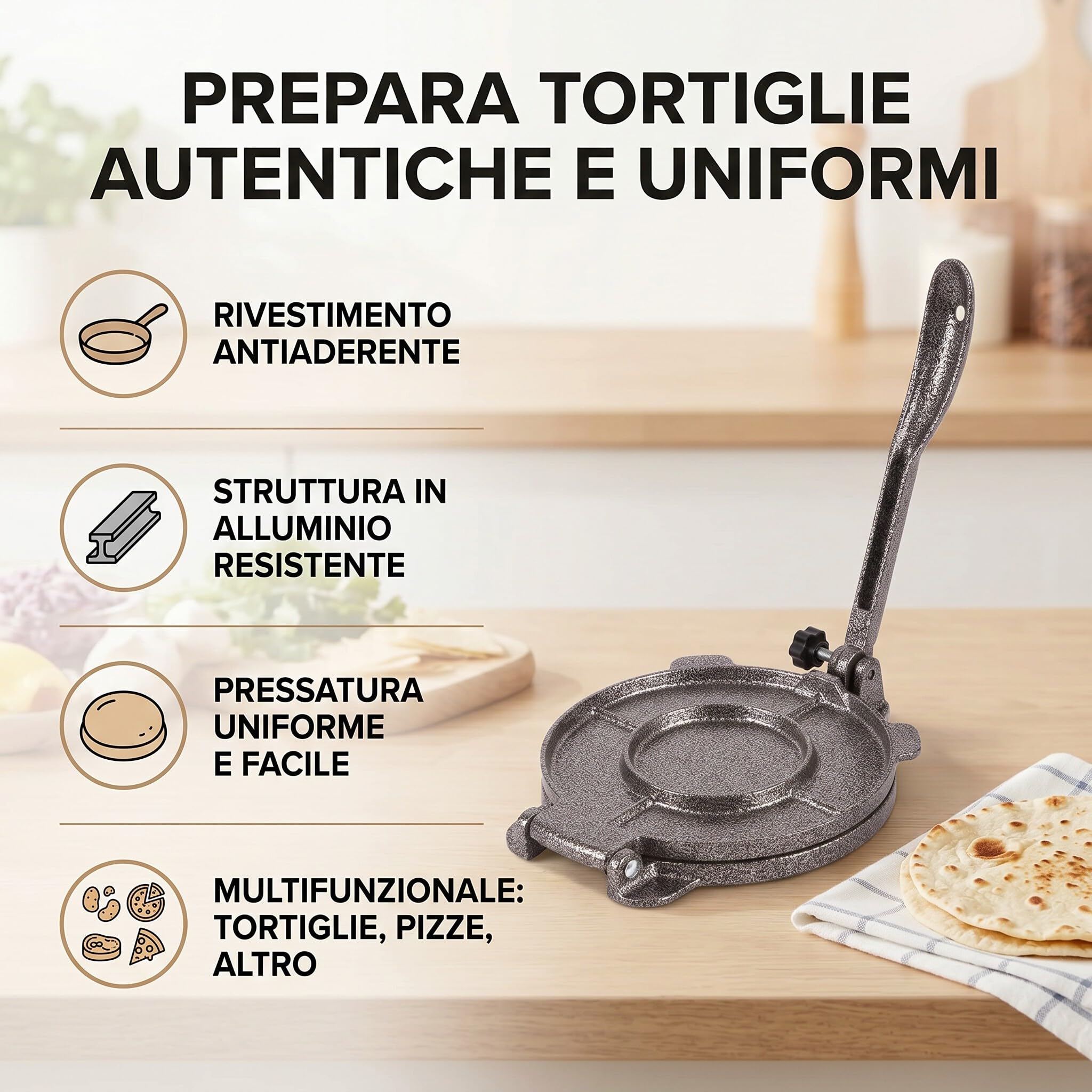 Prensa de Tortilla de Hierro Fundido, Máquina para Hacer Tortillas de Maíz, Patacones, Quesadillas y Roti