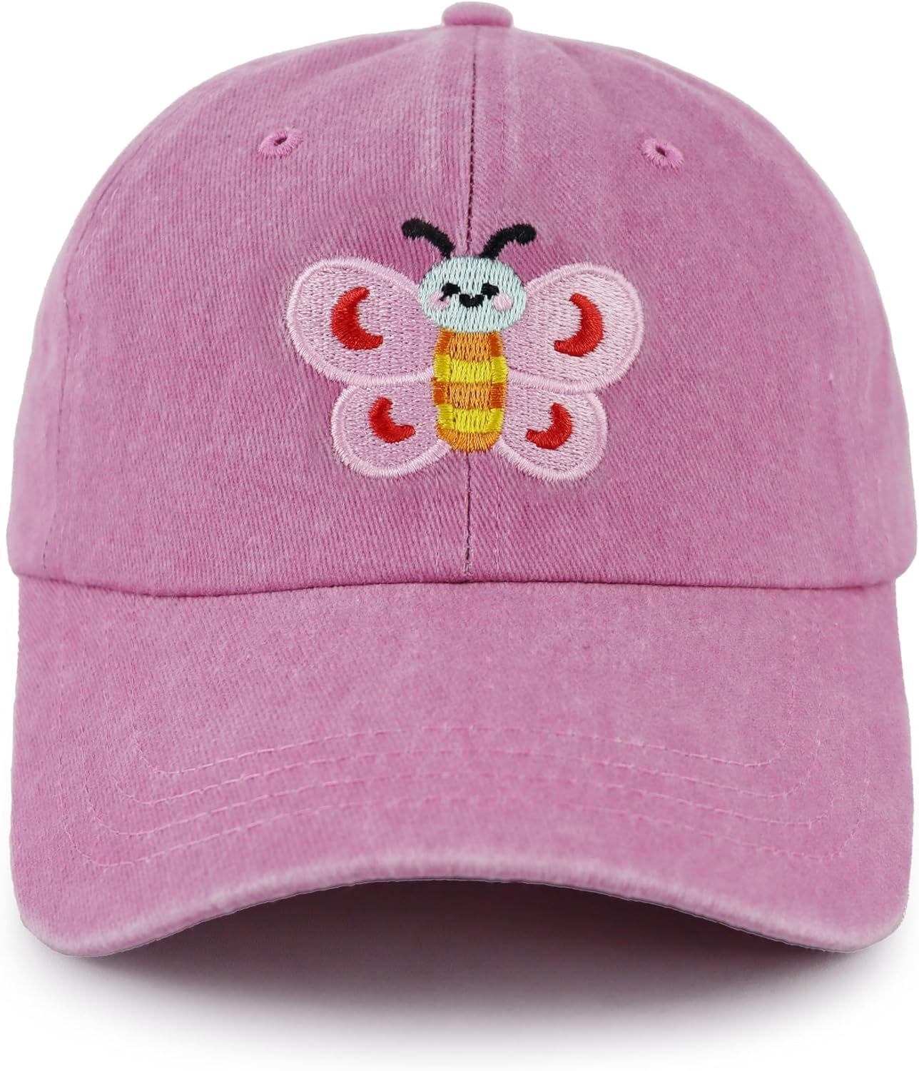 Butterfly Hats for Girls Boys Age 3-10, Adjustable Washed Vintage Embroidered Kids Baseball Cap