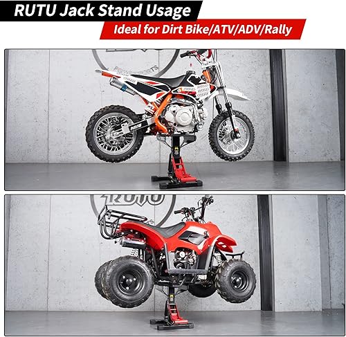 Miniatura 7 de RUTU Soporte para bicicleta de cross, elevador de motocicleta Jack de 1000 libras de capacidad, elevación hidráulica de acero resistente de 9.6 a