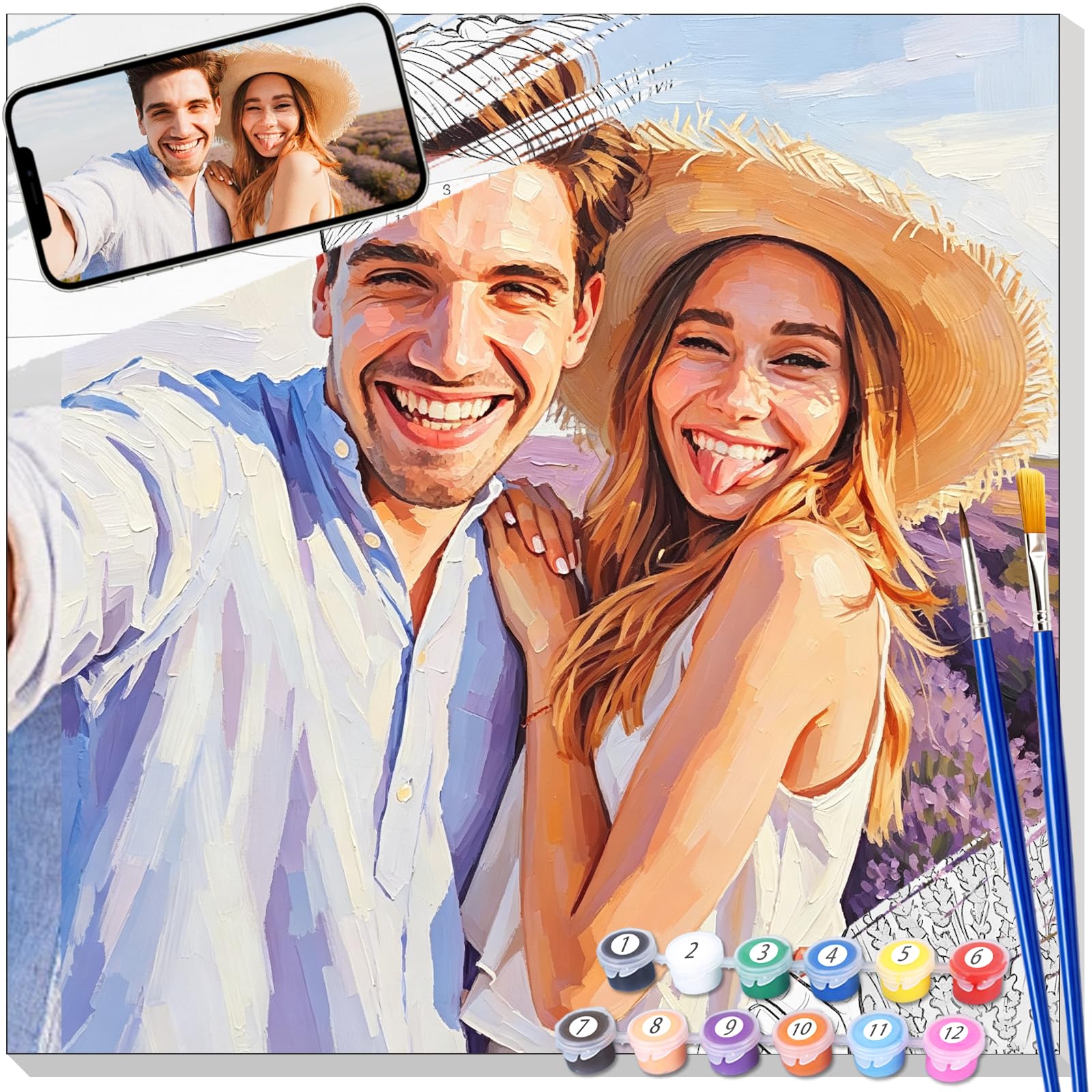 Mccxva Personalized Paint by Numbers Kit for Adults Acrylic Custom Color by Number Oil Painting for Beginner DIY Canvas for Painting from Photo Paint Kit Gifts for Friends Family Home Decor 50 * 70cm