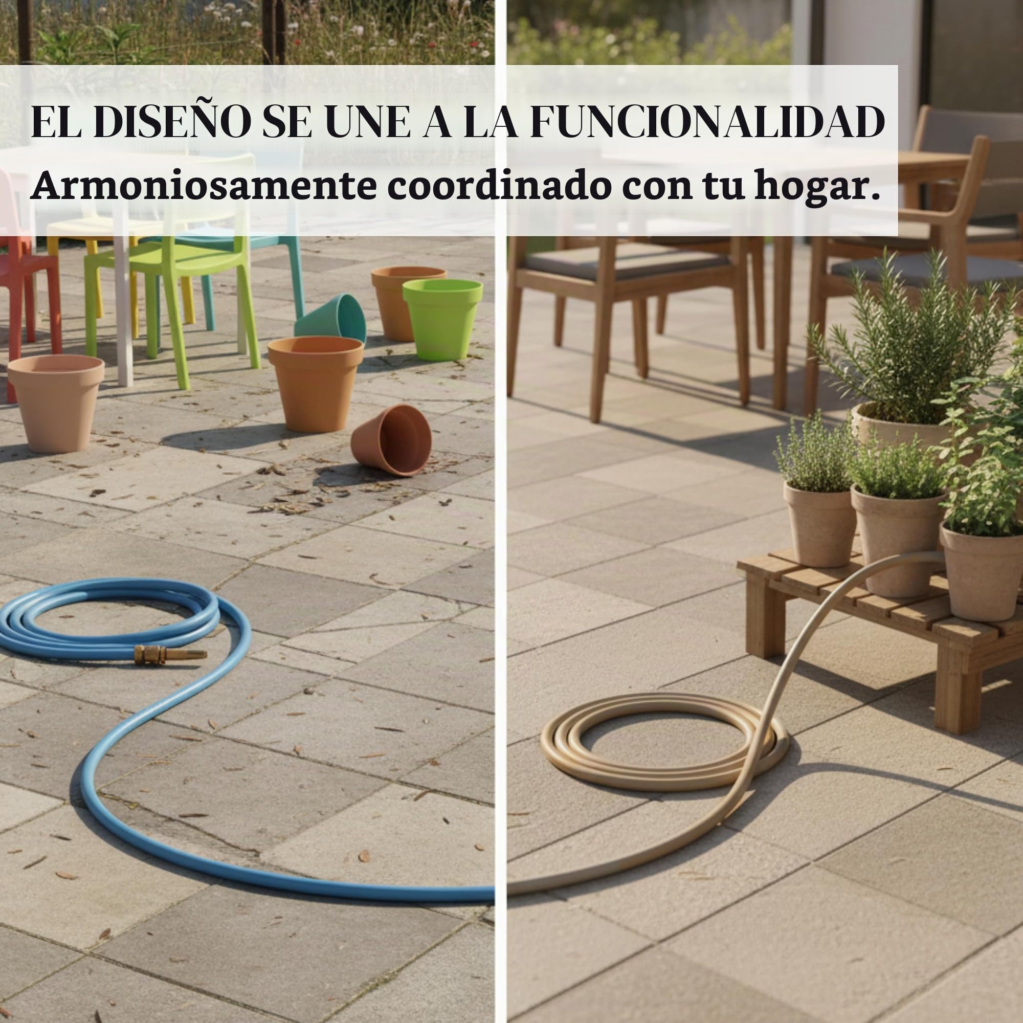 LIVLIG Manguera Jardin 10m – Manguera de Riego Flexible, 60% Reciclado, Resistente UV, Antitorcion, 1/2 Pulgada, Beige