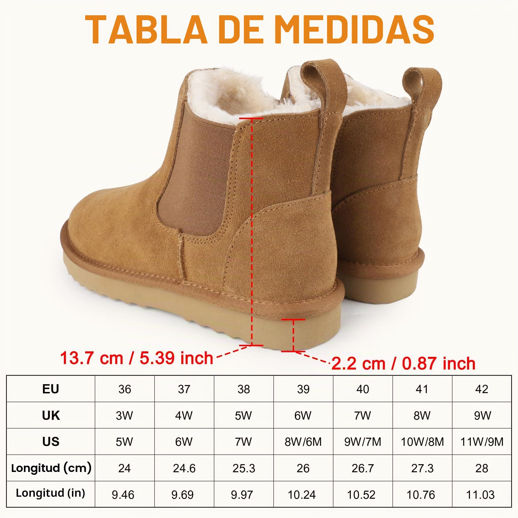 riemot Botas Mujer Invierno Botines Chelsea Piel Ante Cuero LegíTimo Forro Peludo Interior Botas Nieve Mujer CáLidas Adecuado Para DíA Lluvioso Nieve Zapatos Invierno, 36-42 EU