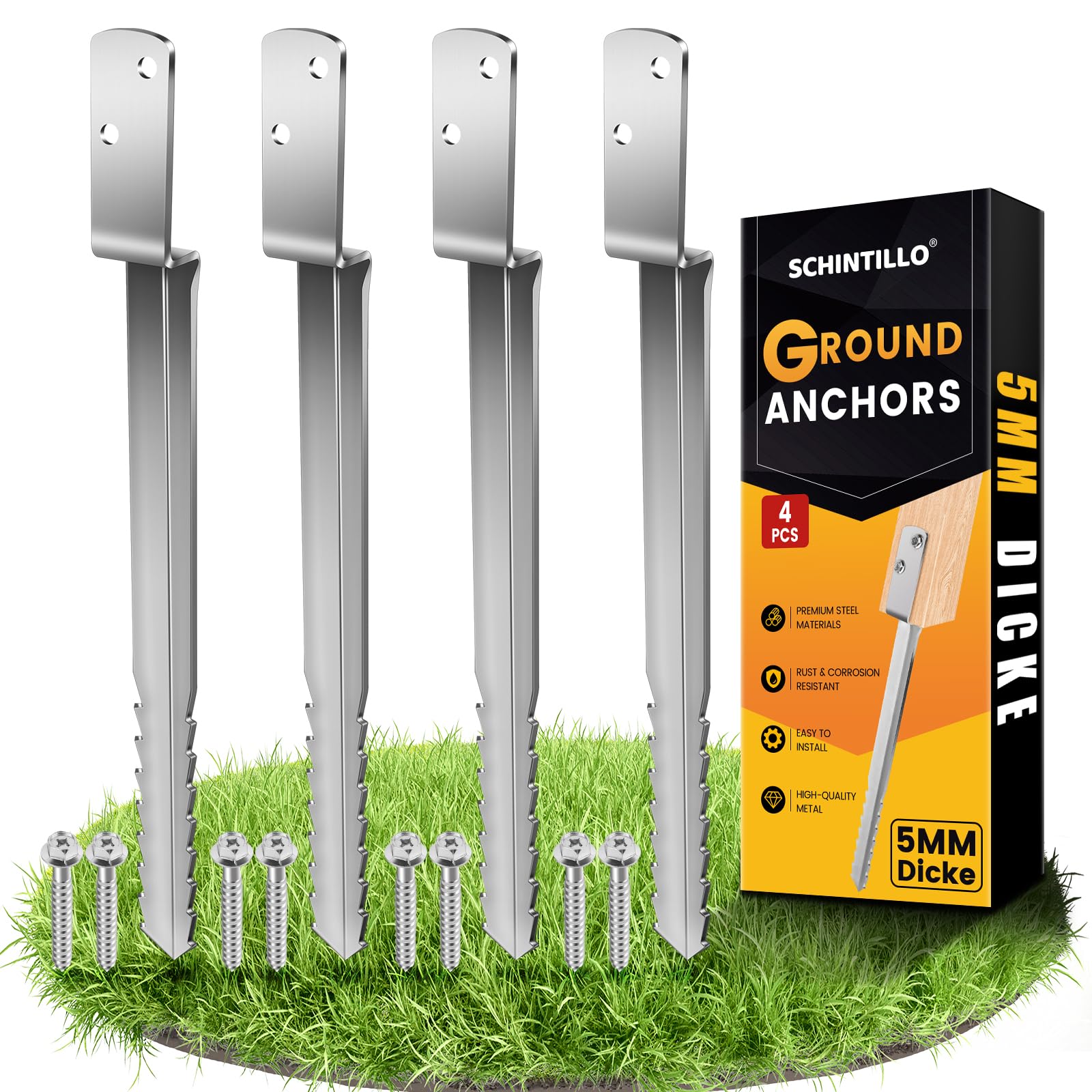 4er-Pack Einschlaghülse Schaukel Bodenanker Z-Form Feuerverzinkt Erdanker Bodenanker für Holzpfosten 5MM Dicke Bodenhülse Pfostenträger für Schaukel(4x53cm)