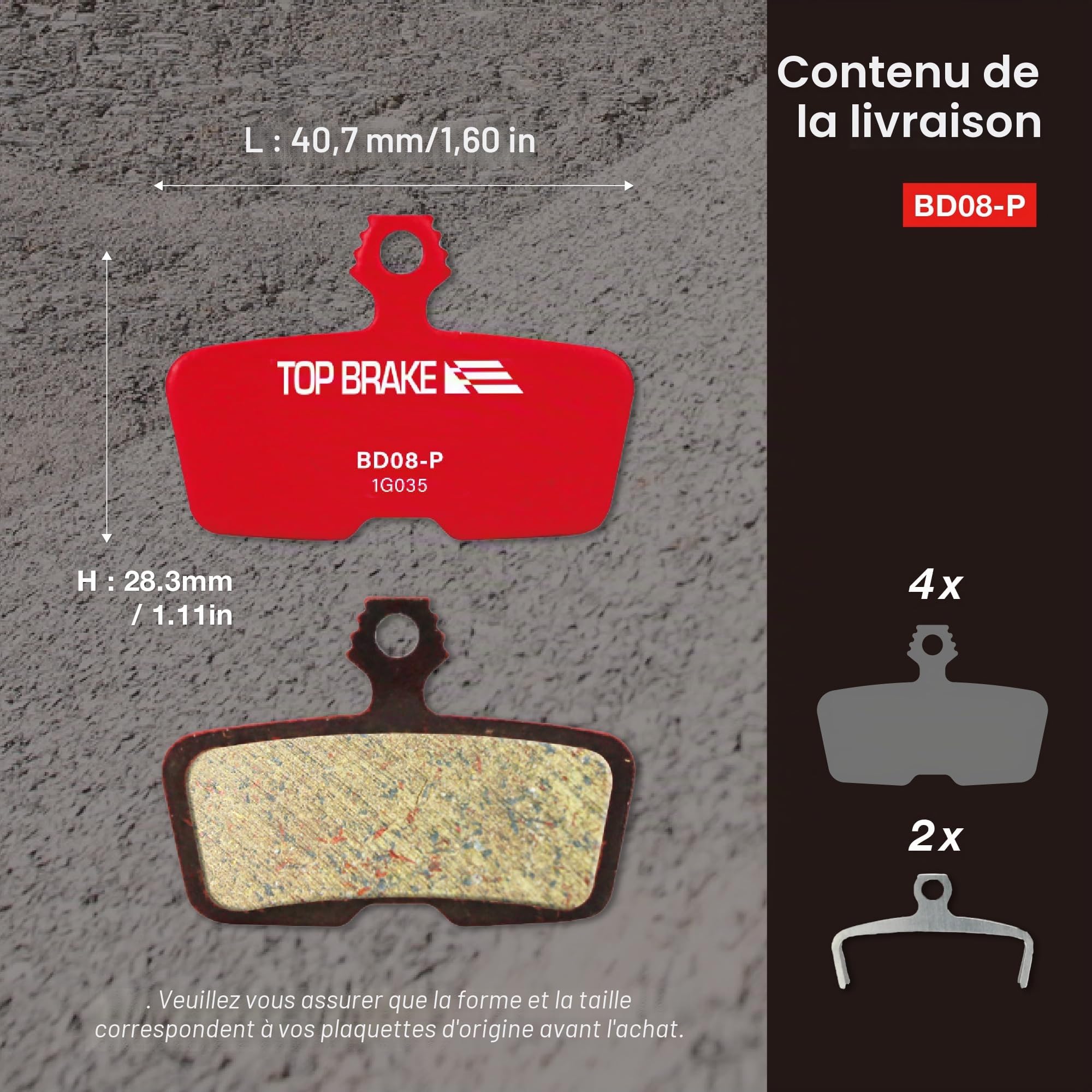 TOP BRAKE Plaquettes de Frein à Disque compatibles SRAM AVID Code R RE RSC DB8 Motive VTT VTTAE Downhill Trail All Mountain Enduro