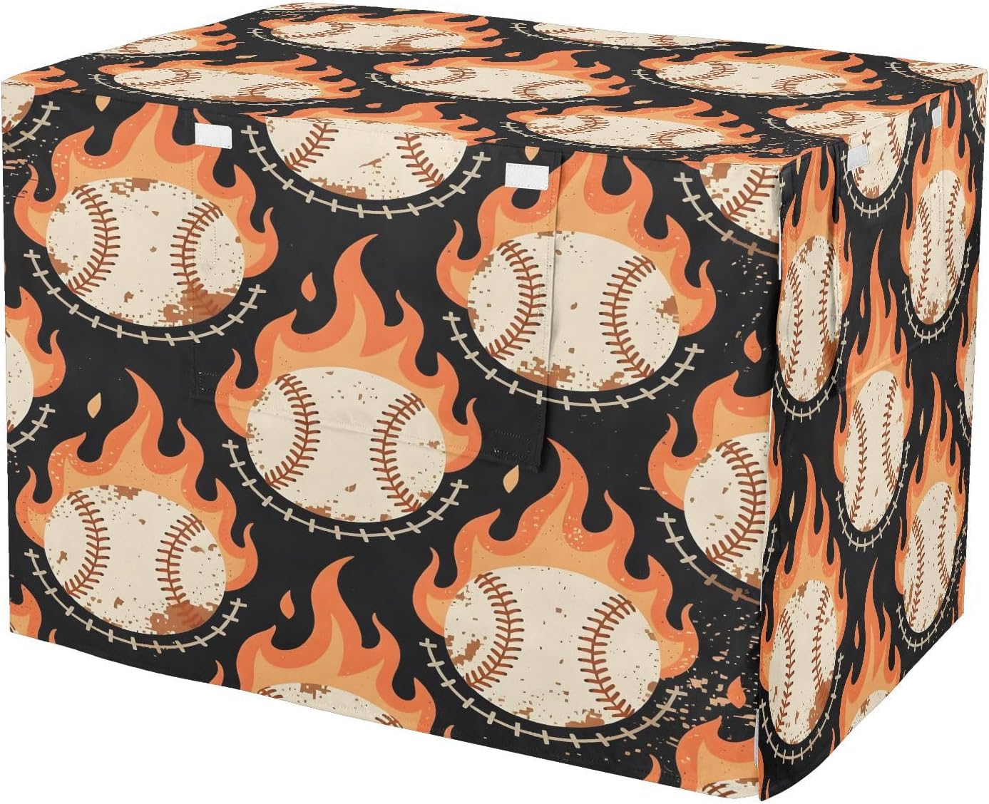 Flame Baseball Dog Crate Cover 600D Oxford Pet Kennel Cover with Mesh Window for Dog Cages, Windproof Waterproof Machine Washable, 48"x30"x33"