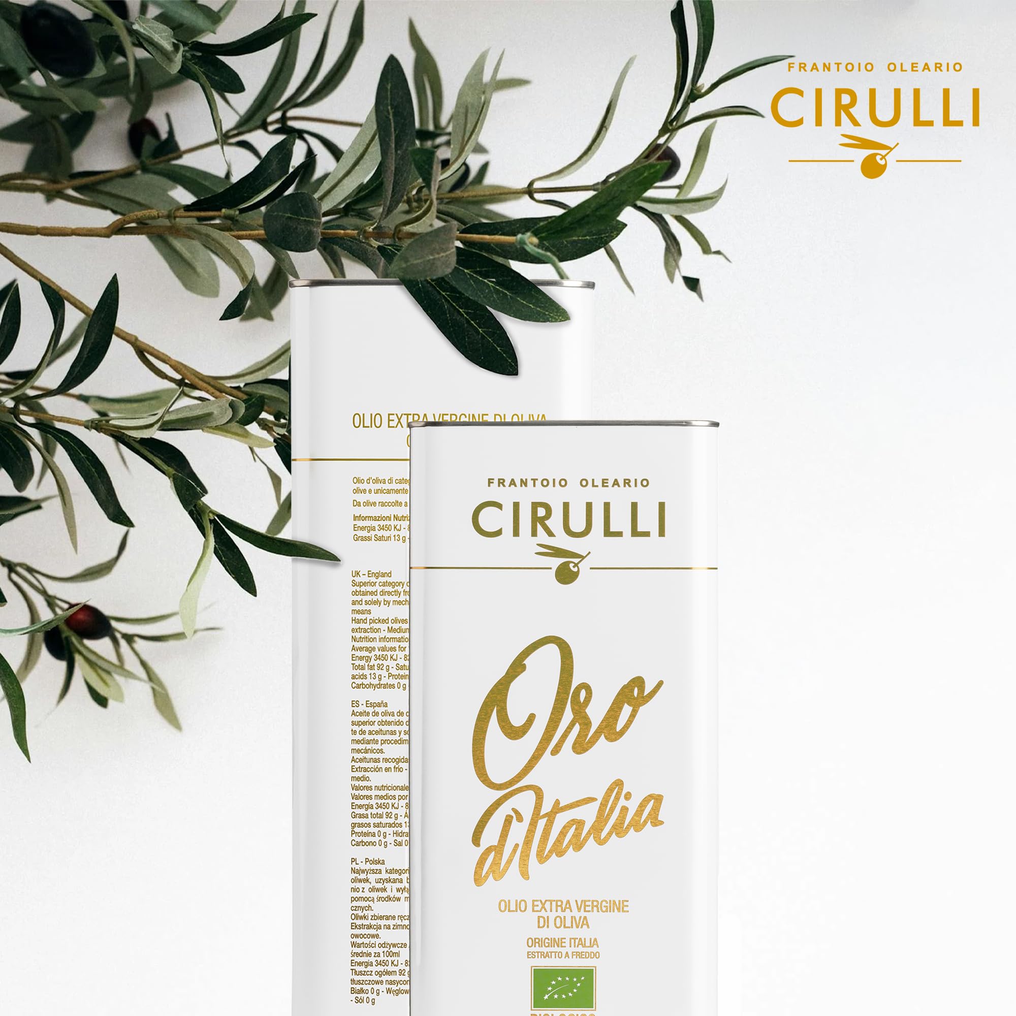 Cirulli Bio Natives Olivenöl Extra Vergine-3L- Natürlich Ernte-Premium-Qualität Italienisches Olivenöl - Unraffiniert & Ungefiltert - Ohne Zusatzstoffe - Großartiger Bio-Geschmack mit Fruchtigem Aroma