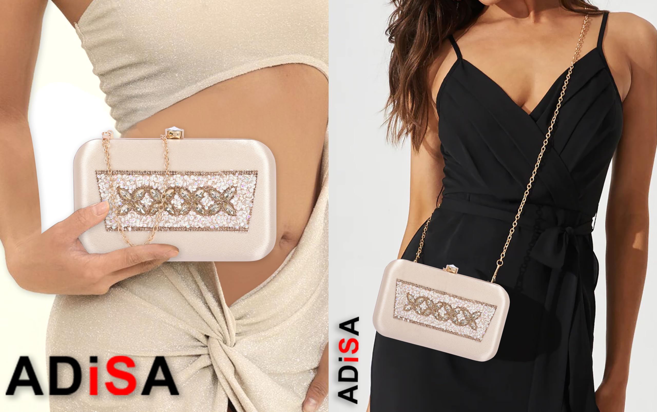ADISA Beaded formal party clutch with gold chain for women and girls (CL108-GOL) 3