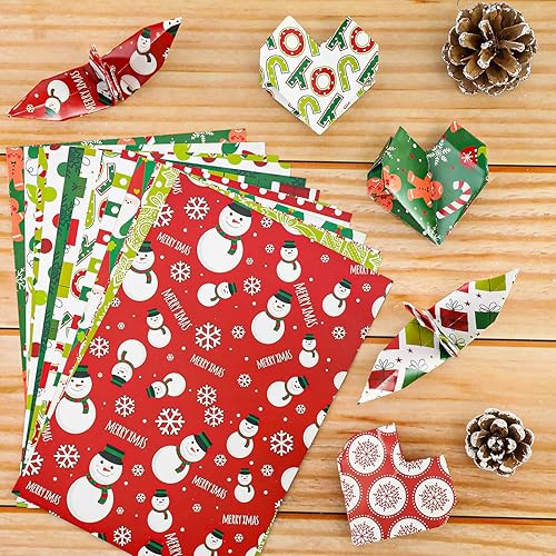 Miniatura 4 de Whaline Juego de 12 diseños de papel de patrón de Navidad, tamaño A5, 60 hojas, muñeco de nieve, Papá Noel, hombre de jengibre, papel brillante