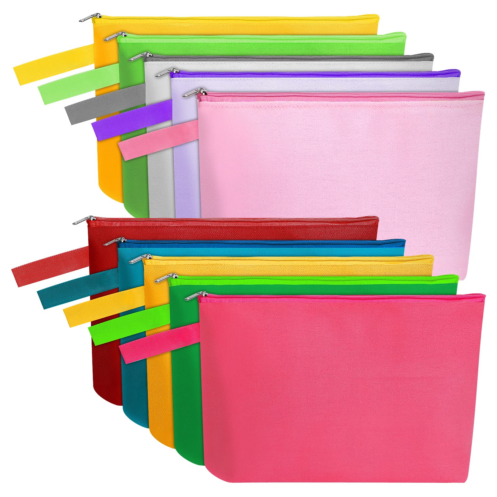 Sinzip 10 Pieces Cotton Canvas Makeup Bag with Bottom and Strap, Multi-Purpose Cosmetic Bag with Zipper Travel Toiletry MN-WB07 Wb07