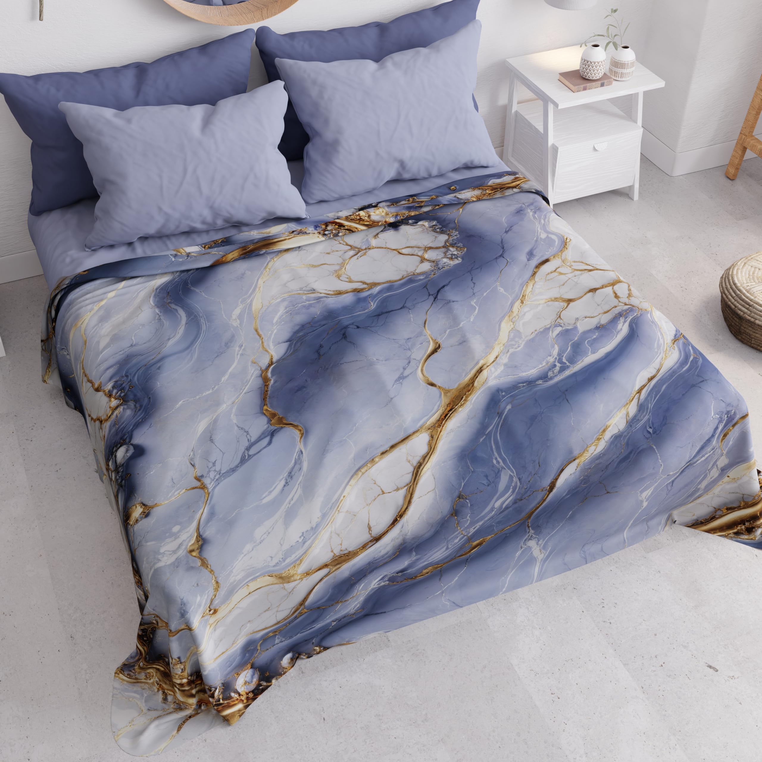 PETTI ARTIGIANI ITALIANI - Colcha Cama Matrimonial (260x260 cm) Microfibra, Primavera Verano, Colchas Bouti Modernas, Cubrecama Ligero Doble, Mármol Índigo 100% Made in Italy