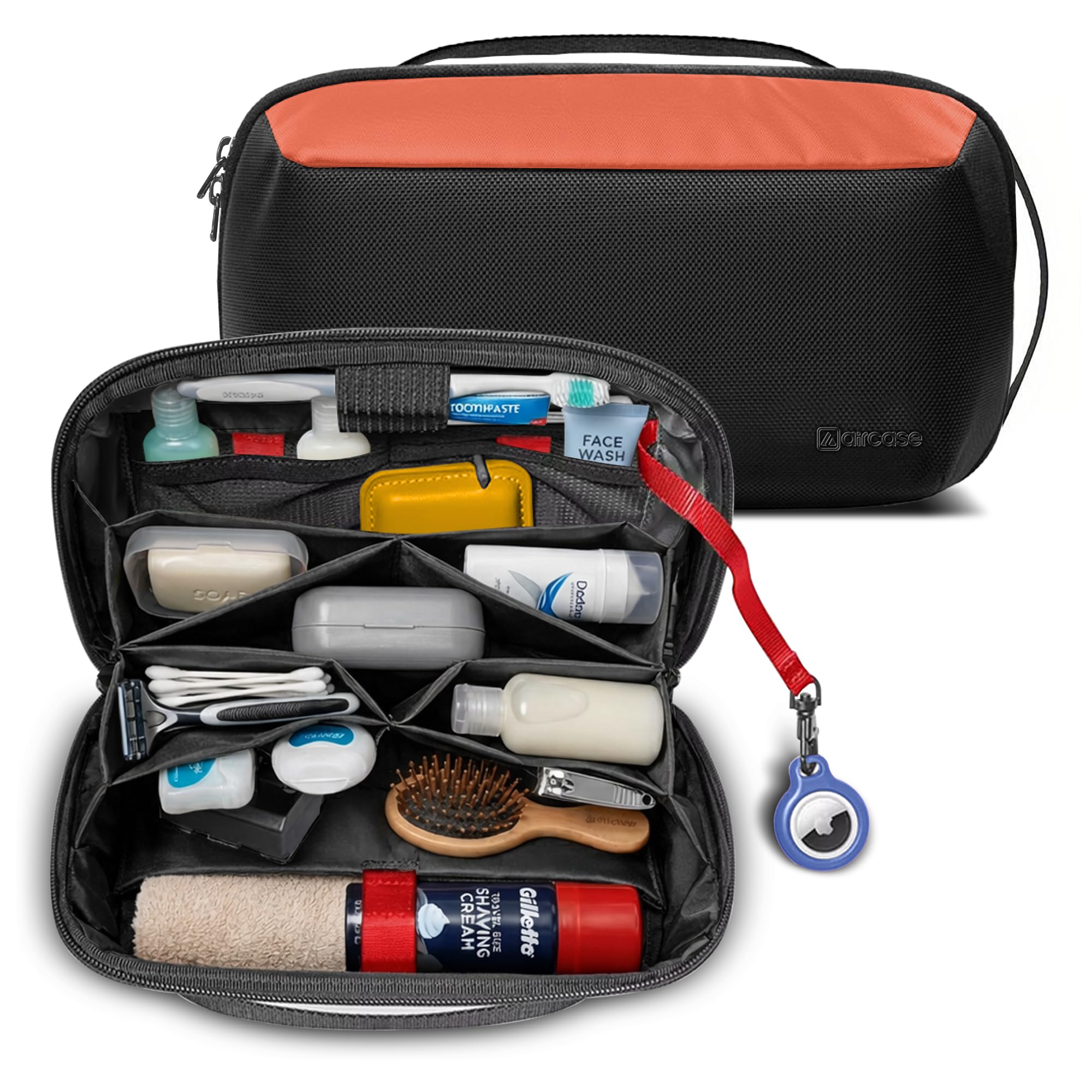 AirCase Multipurpose Toiletry Kit, Travel Organizer with Multiple Compartments, Mesh Pockets, Dual Handle, Zipper Closure & Water-Resistant Nylon Pouch for Makeup, Shaving, Gadgets,Accessories(Orange)-picture-35