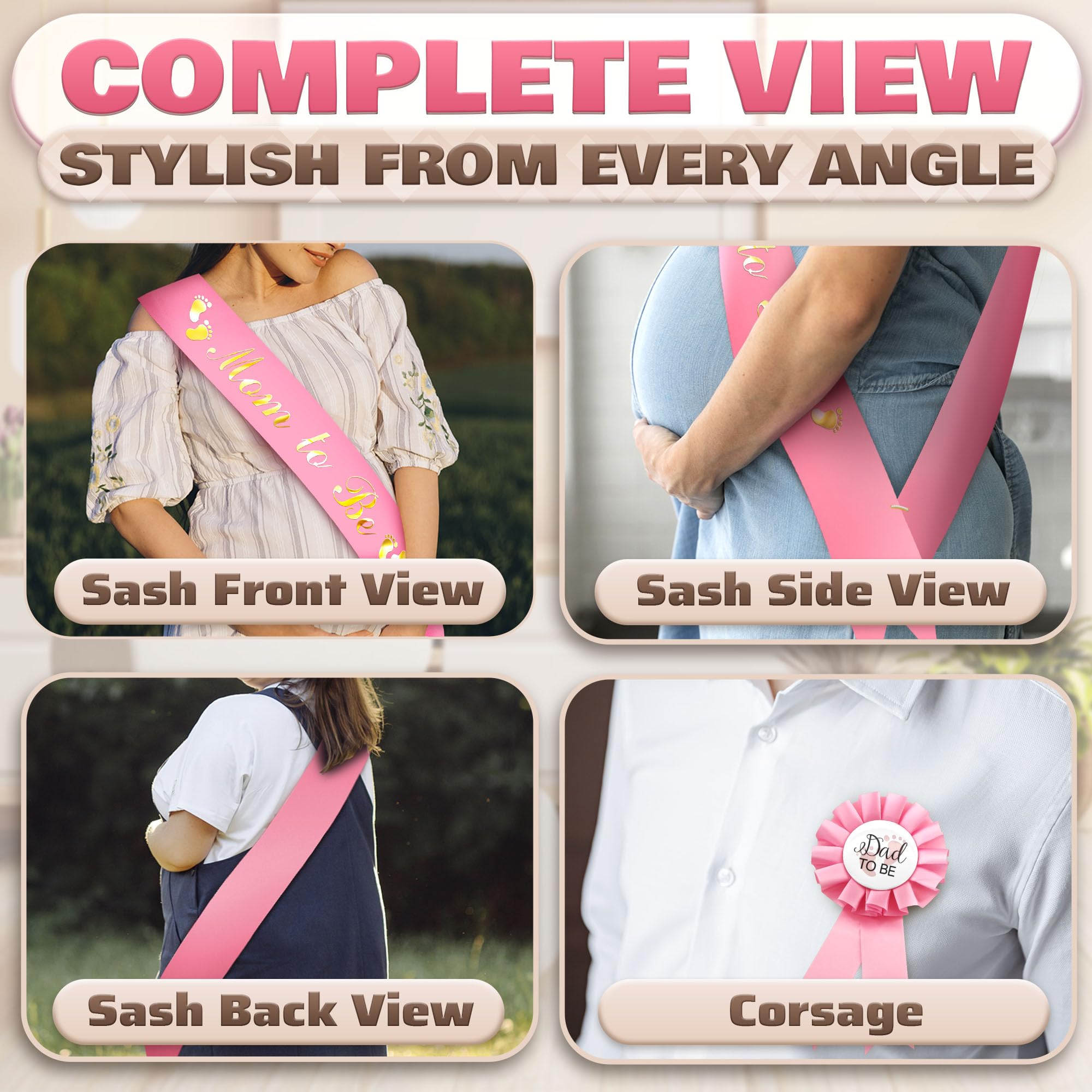Pink Baby Shower Decorations Mom to Be Sash Baby Shower Decorations for Girl and Sash Daddy to Be Badge - Glossy Texture, Wearable Brooch, Wear-Resistant, set with Ribbon and Badge, Delicate craft