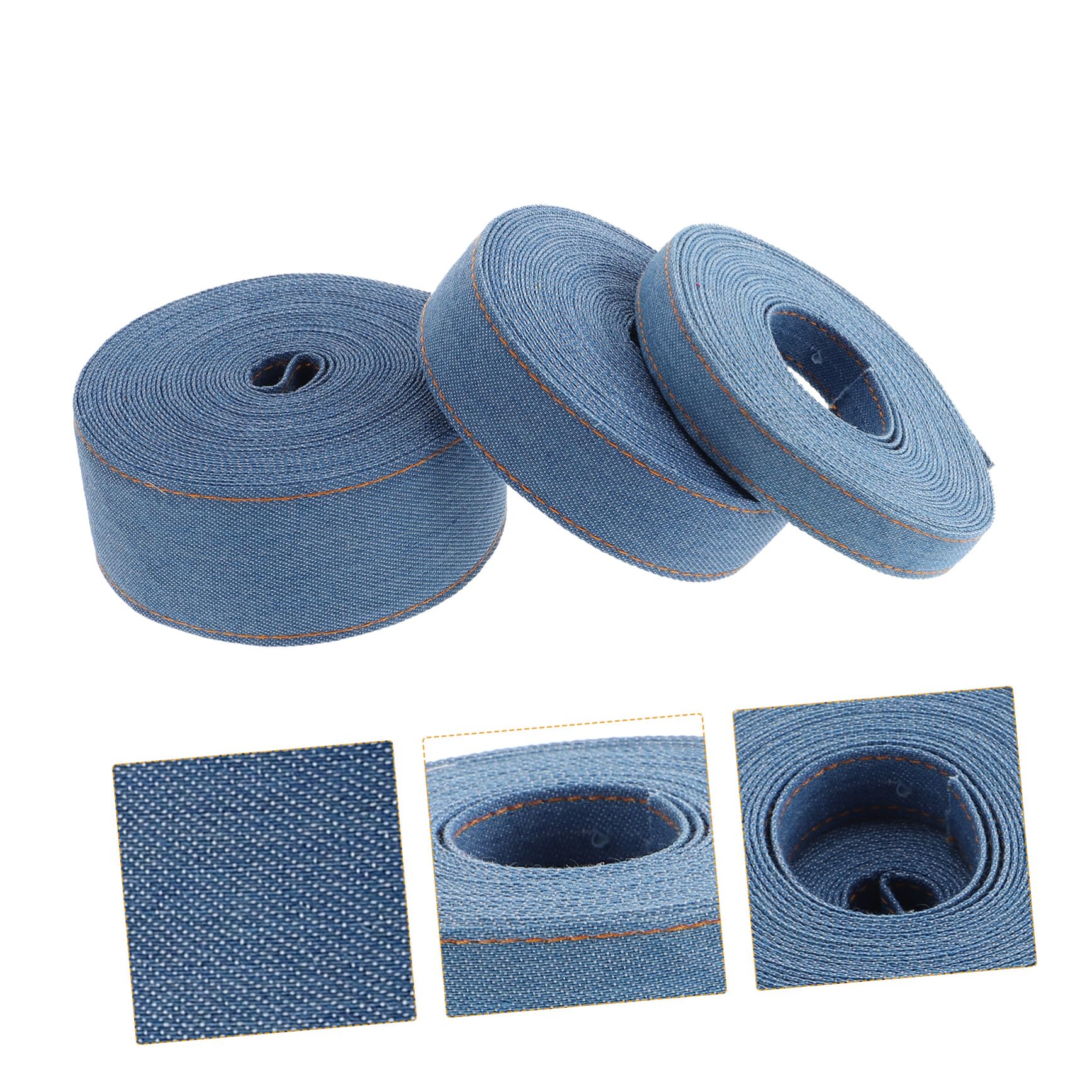 Angoily 3 pezzi Nastro in Tessuto di Jeans Multiuso per Decorazioni Fai da Te Confezione da Metri con Larghezze per Accessori Capelli e Imballaggi Pratici