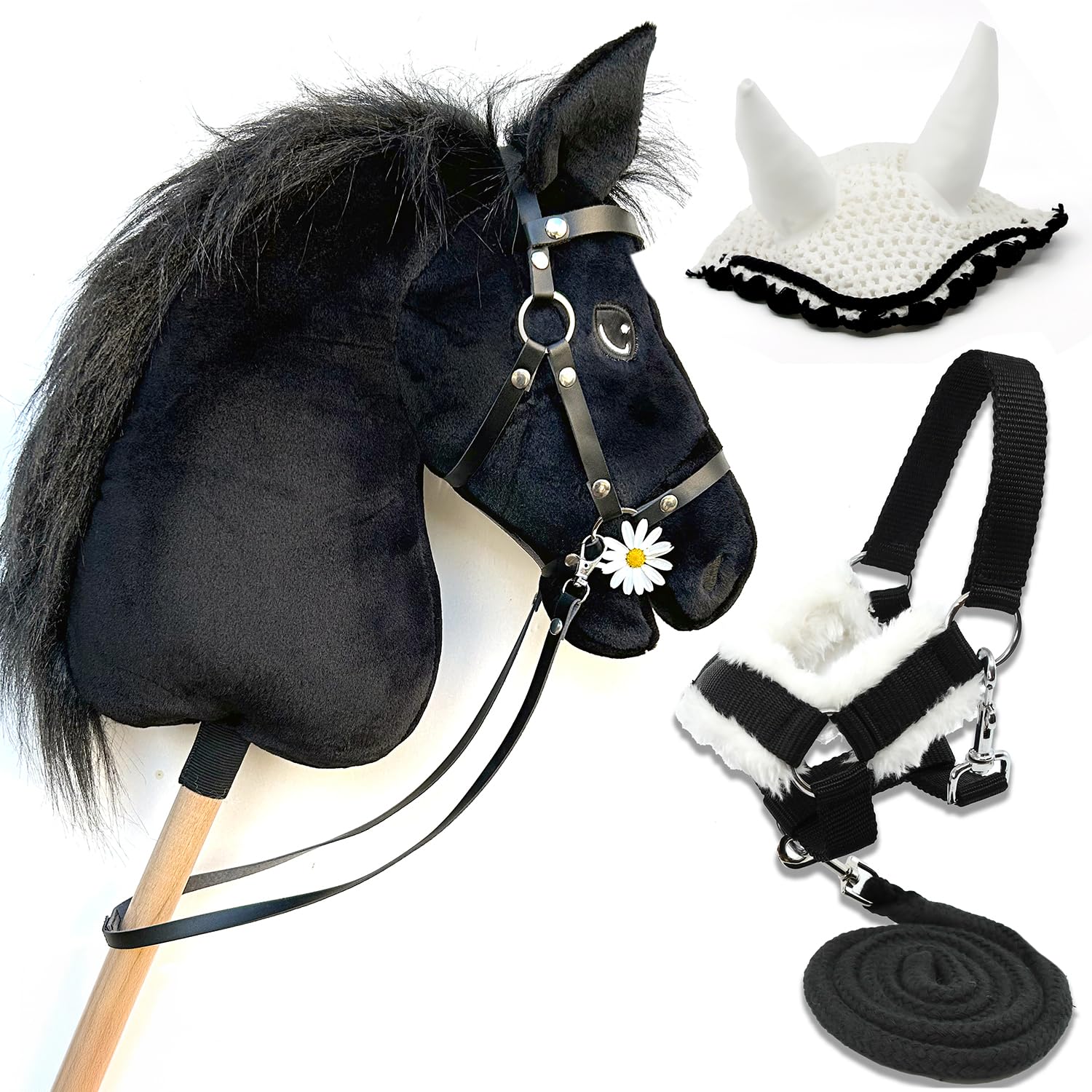 Hobby Horse Land Hobby Horse Size A3 Parent (negro, halter negro, cordón y gorro blanco)