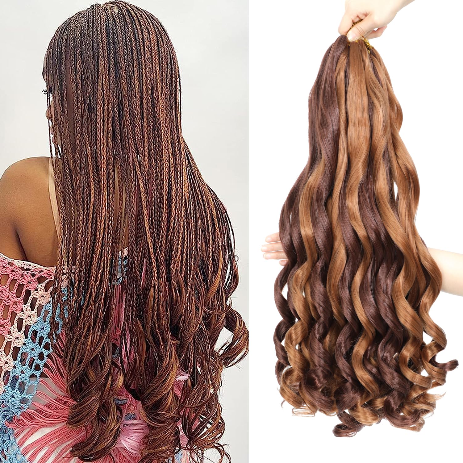 French Curl Braiding Hair 24 Inch 8 Packs Curly Braiding Hair Pre Stretched French Curls Braiding Extension Curl Crochet Braids Spiral Extensions (33P30#