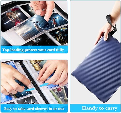 Miniatura 5 de WOT I - Carpeta de tarjetas de béisbol con cremallera y 900 bolsillos de doble cara, tarjetero para tarjetas de béisbol y fútbol, color azul oscuro