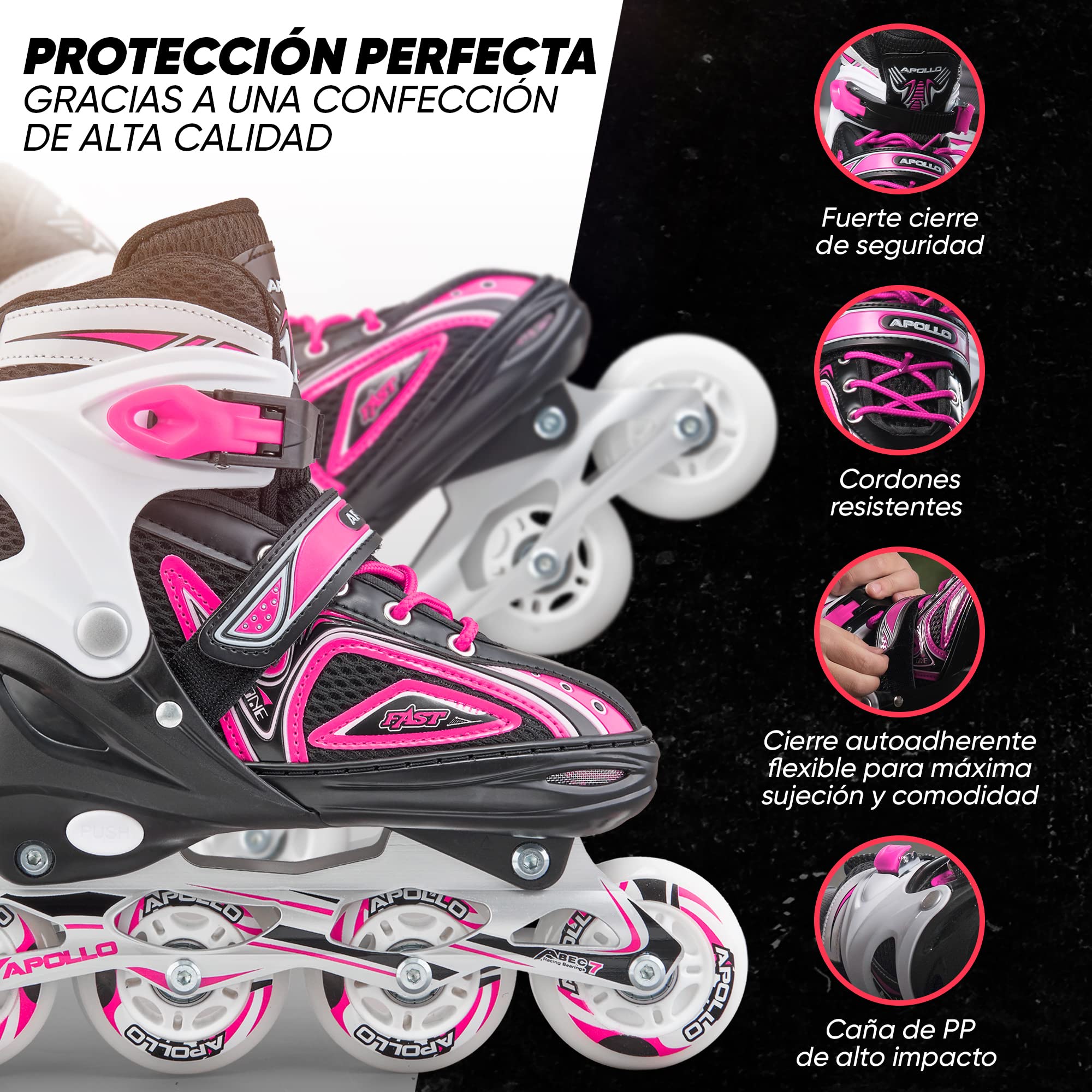 Apollo Patines en Línea Niña y Niño Super Blades X Pro – Patines en Línea Disponibles en Tamaño S, M, L – Patines de Ruedas LED - Cómodos Patines Niña o Niño, Ideales para Principiantes - 5