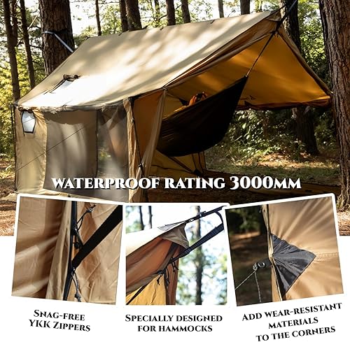 Miniatura 5 de Tienda de campaña caliente hamaca con gato de estufa y ventanas de malla de doble cara, tienda de campaña de pared espaciosa y versátil con falda de