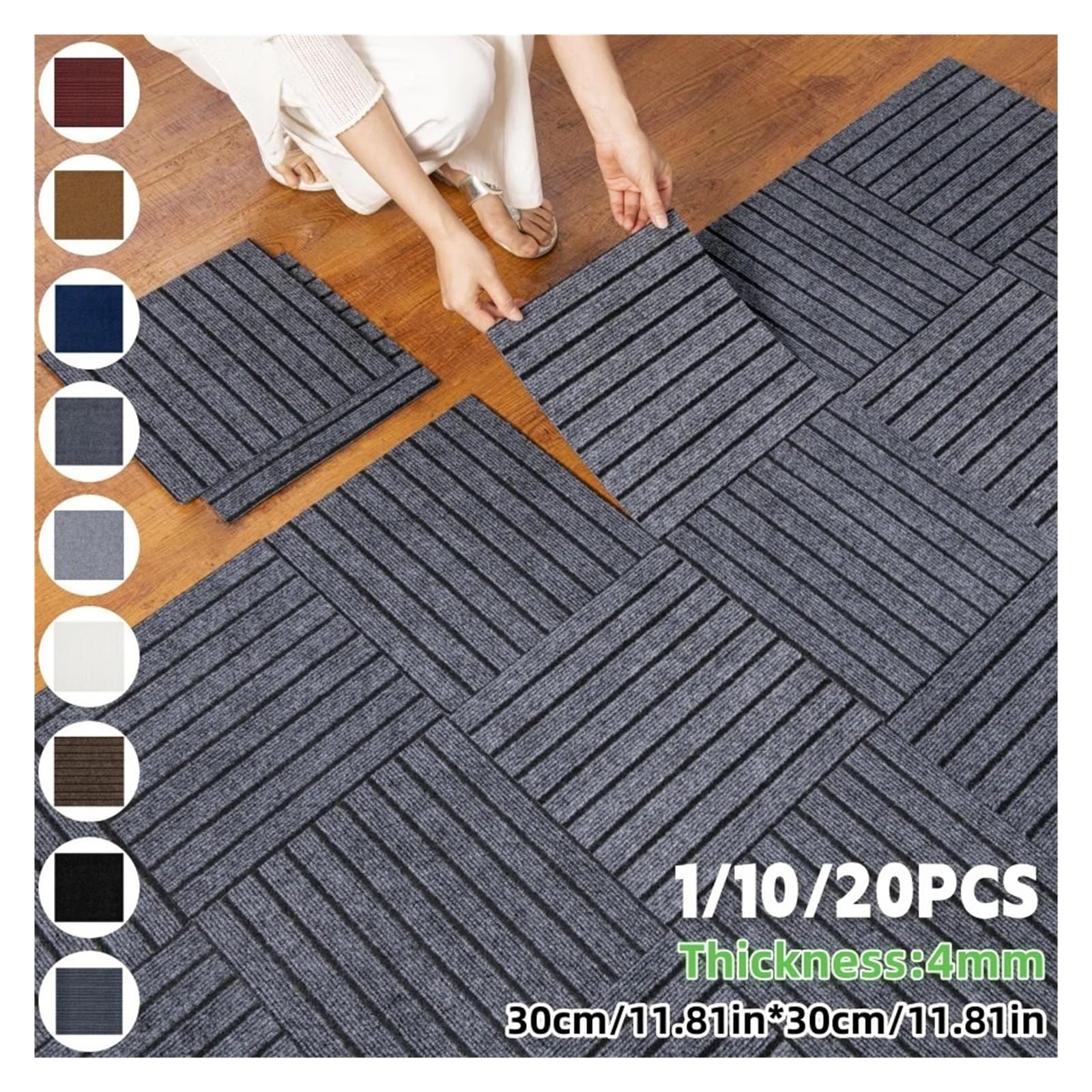 Dalles de moquette autocollantes, Dalles de moquette autocollantes à décoller et coller multicolores 30x30 cm 10/20 pièces(Green,30x30-20pcs)