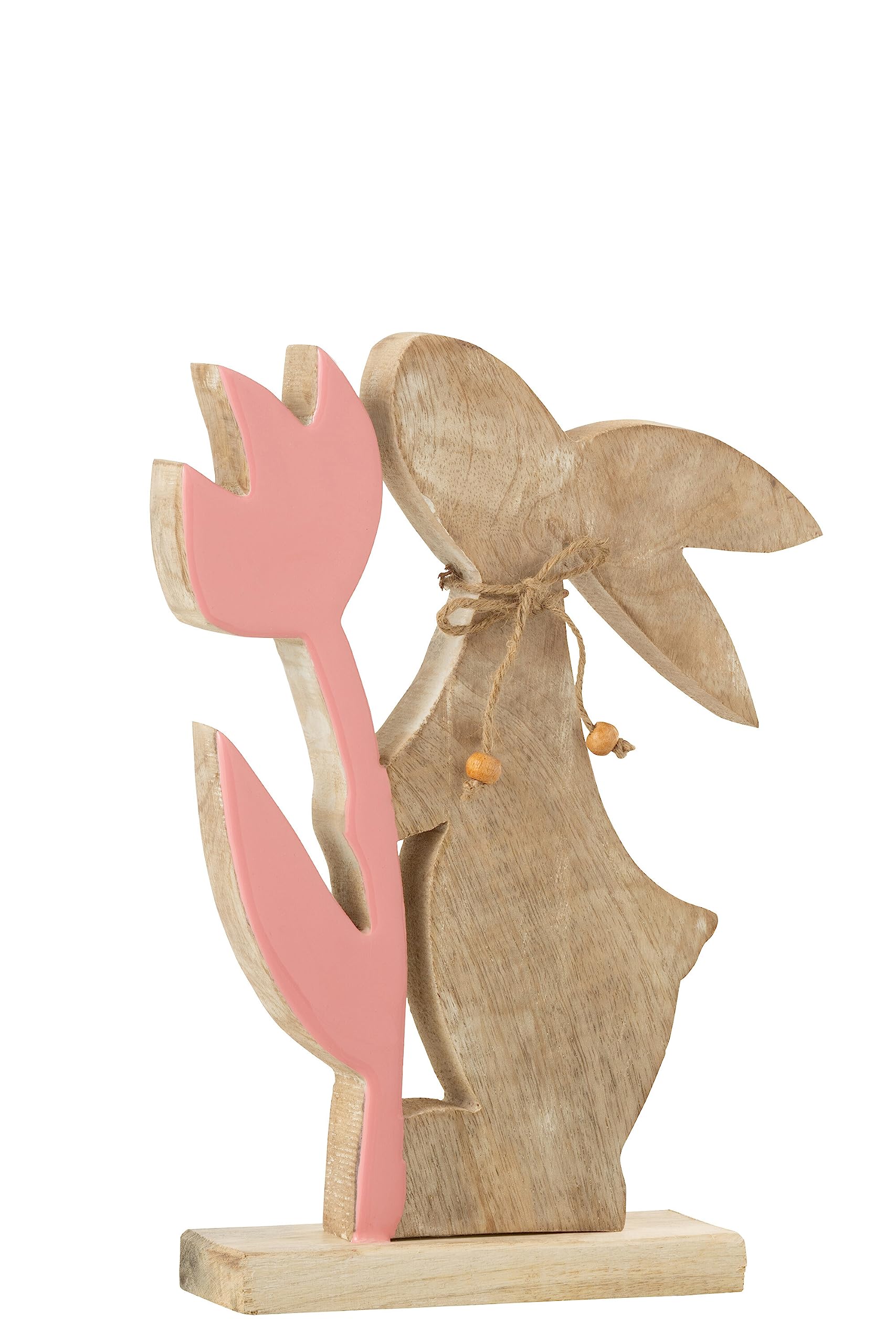 Rabbit With Flower Wood Pink Large - Easter Decoration