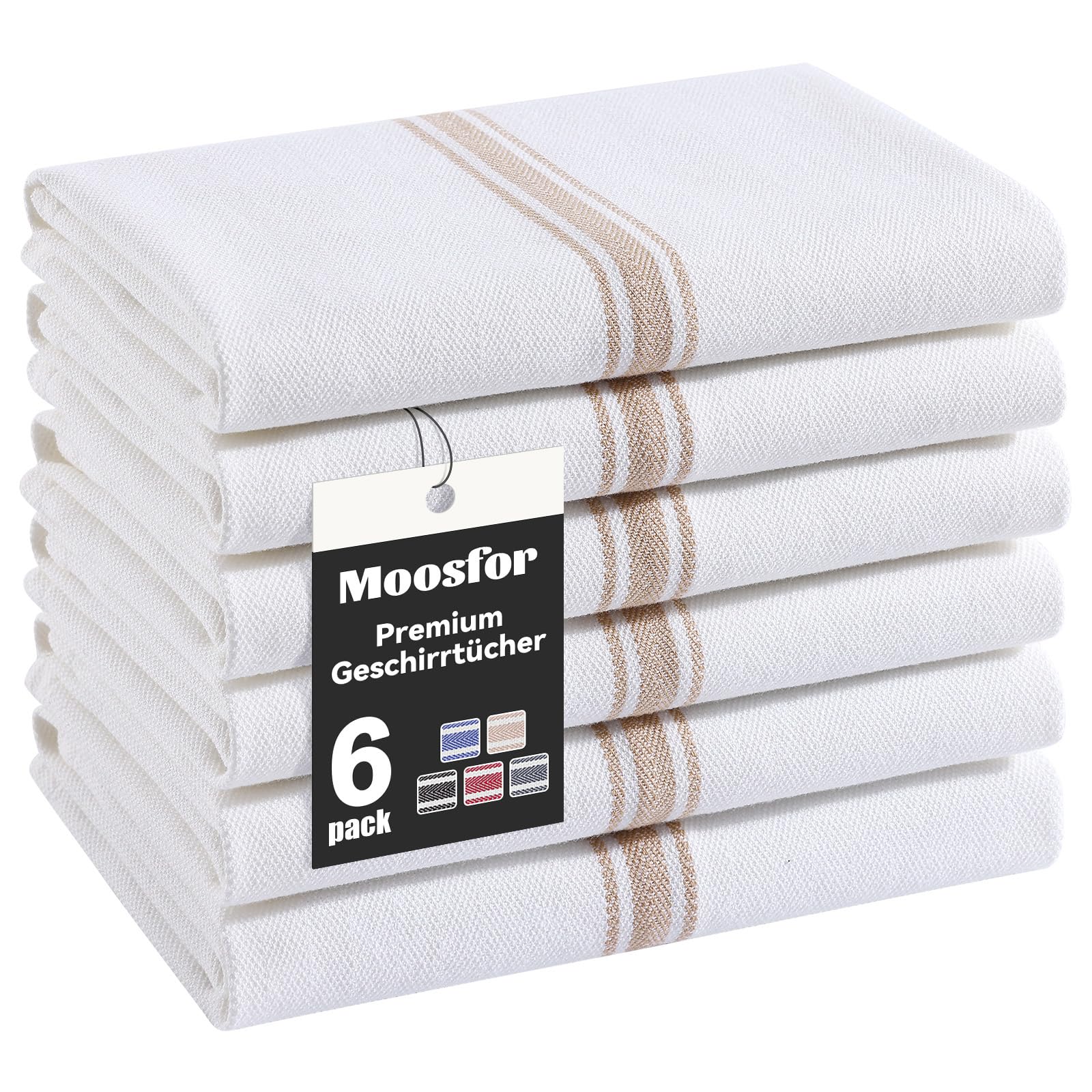 Moosfor Premium Geschirrtücher 100% Baumwolle, 6er Set 38 x 64 cm, Saugstarke&Langlebige Küchentücher, Oeko-TEX Zertifizierte Geschirrhandtücher Weiche Dicke Spüllappen, Gastronomiequalität, Khaki