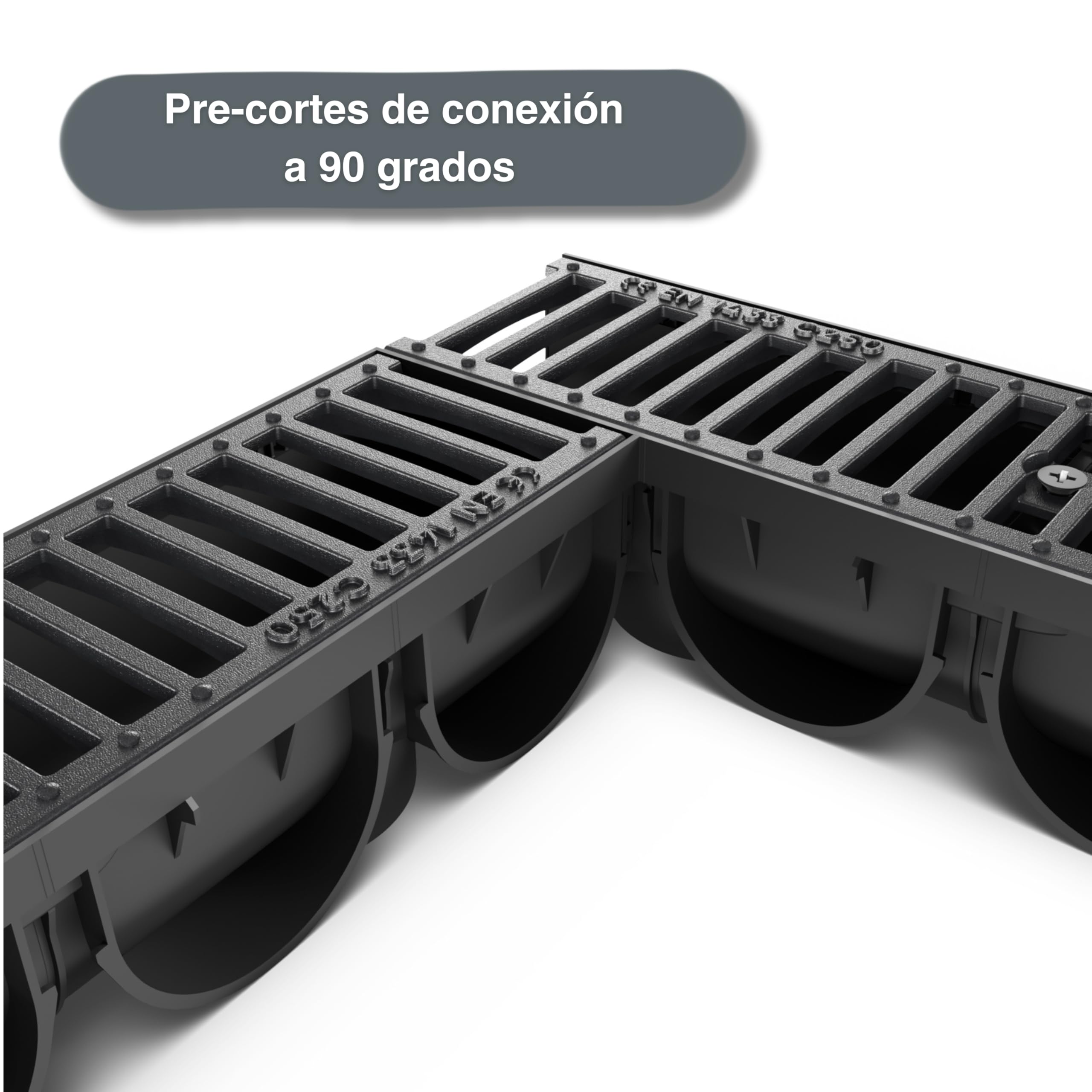 VODALAND Easy 3 - Canaleta de Desagüe con Rejilla de Fundición Dúctil | 5 Metros para Zonas de Alto Tránsito| Clase de Carga C250 | Sistema de Drenaje para Vehículos y Exteriores | Kit Completo