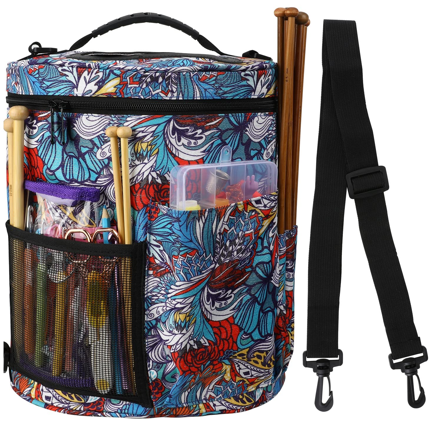 Looen Yarn Storage Knitting Tote Organizer Bag, Large Capacity Portable Travel Canvas Yarn Bag for Yarn Storage Crochet Hooks &amp; Knitting Needles