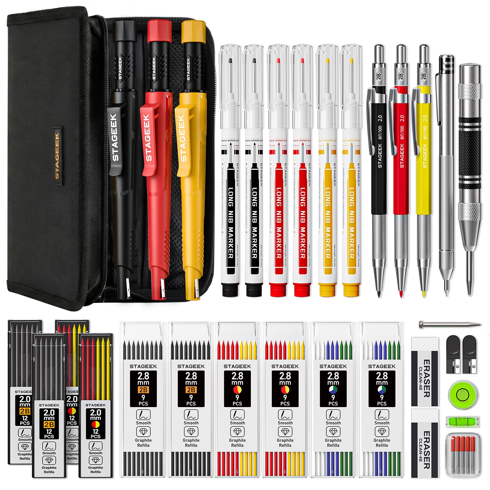 STAGEEK 38 Pack Carpenter Pencils Set With 108 Refills
