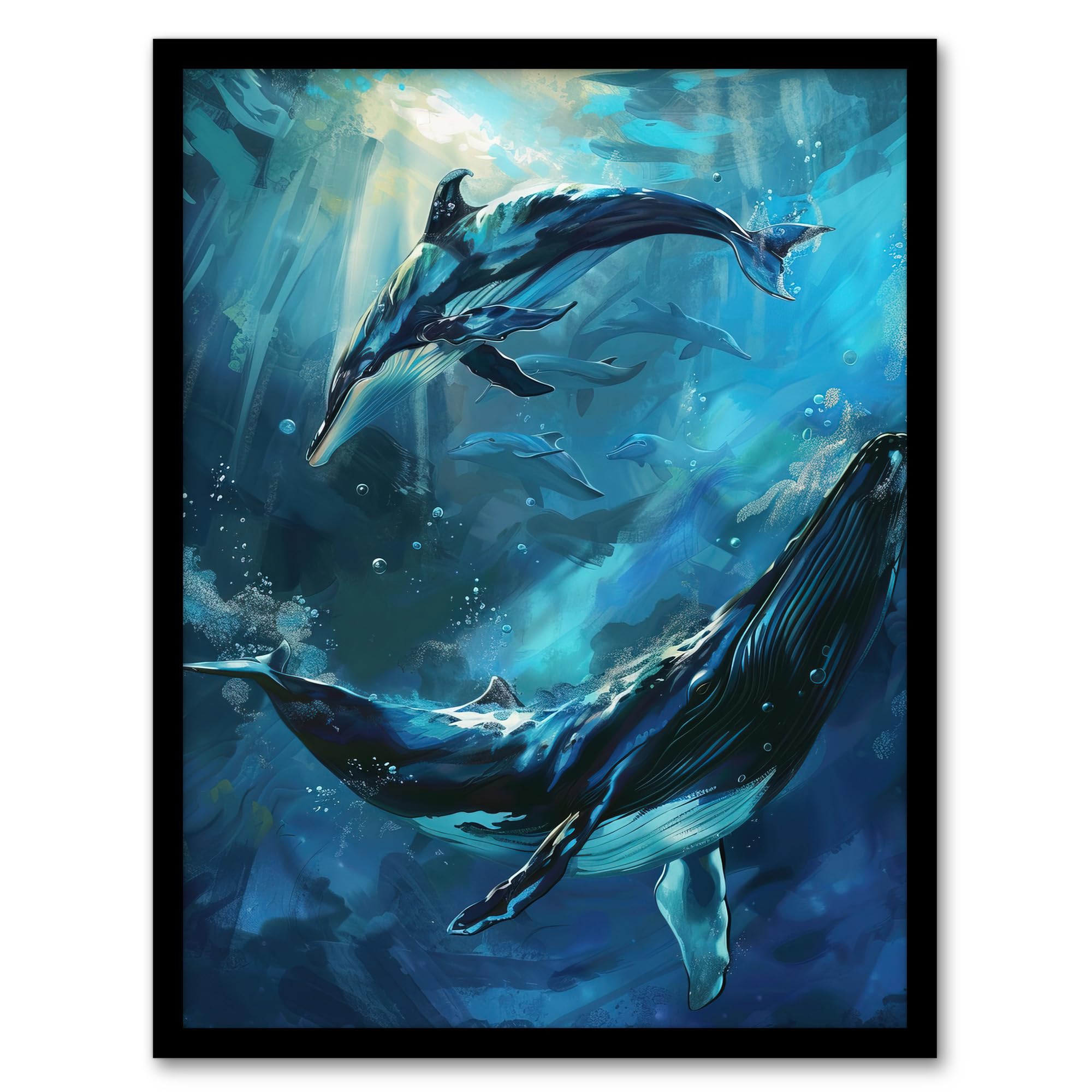 Artery8 Dolphin Whale Underwater Dance Sea Life Painting Bathroom Toilet Artwork Framed Wall Art Print A4