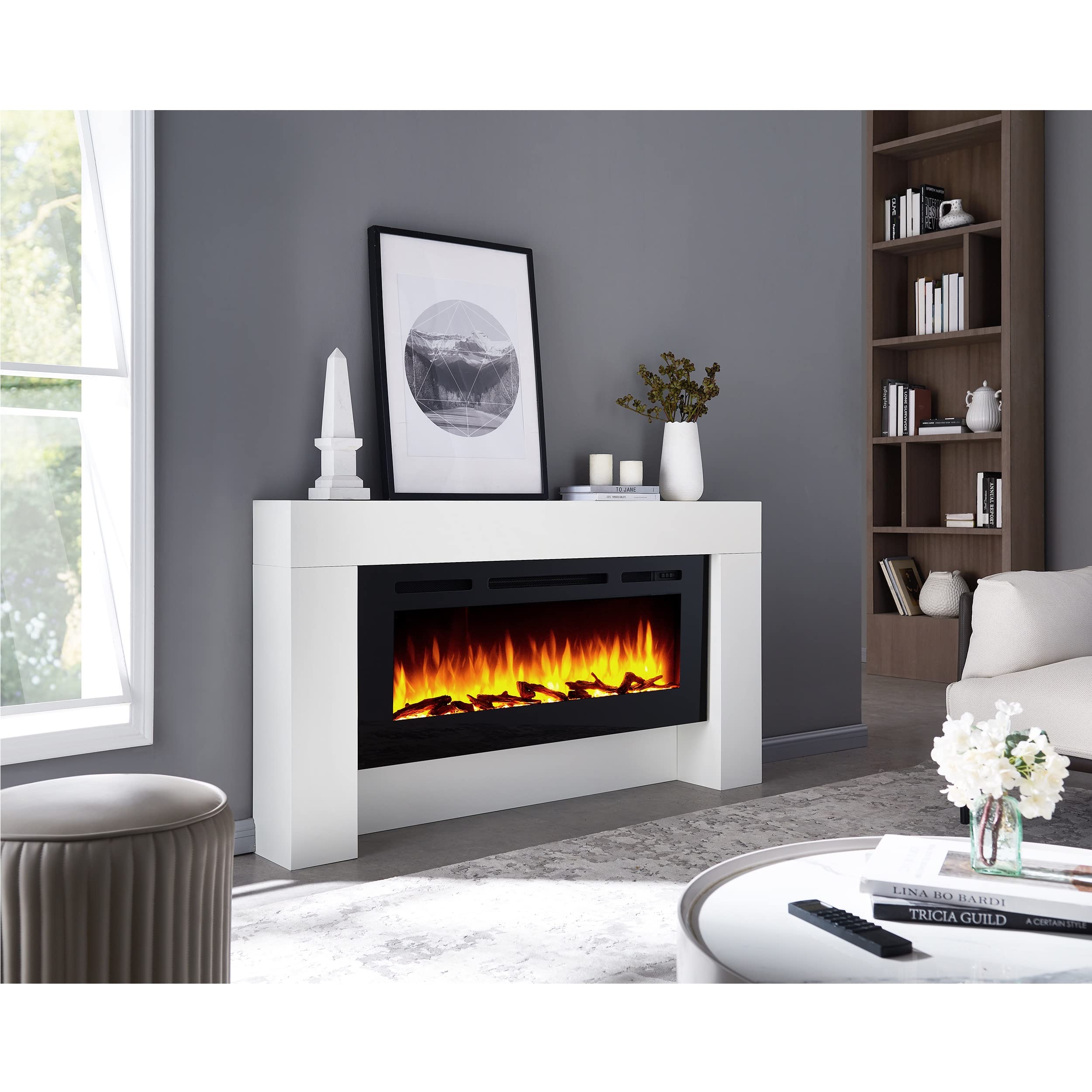 BALDERIA Zeus Chimenea electrica con Mueble Blanco | para Decoracion habitacion