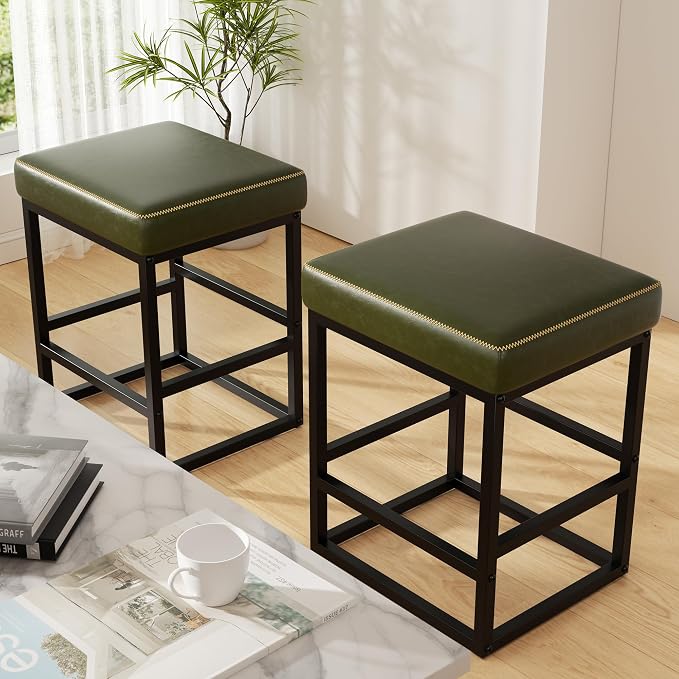 Set de 4 butacos modernos con asiento de cuero sintético verde miniatura 9