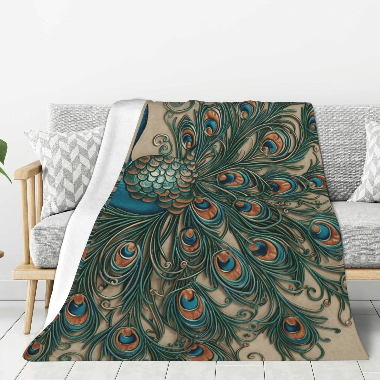 Peacock Pattern Throw Blanket Plush Flannel Fleece Blanket, Soft Lightweight Cozy Blankets 40"X30" for Bed Couch Sofa Travel