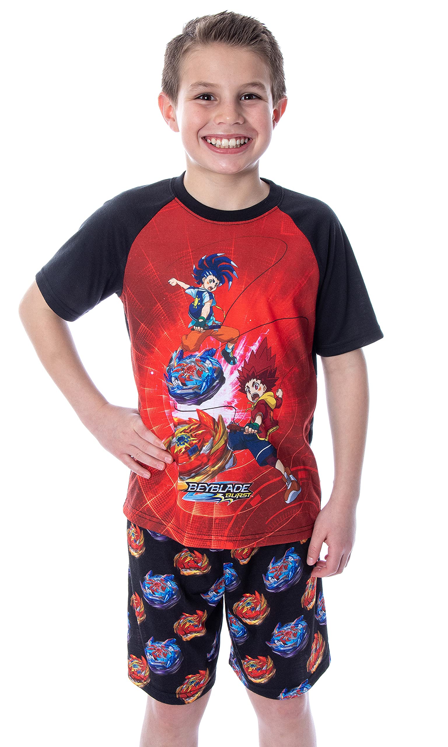INTIMO Beyblade Burst Surge Boys' Hikaru and Hyuga 2 Piece Shirt and Shorts Sleepwear Pajama Set