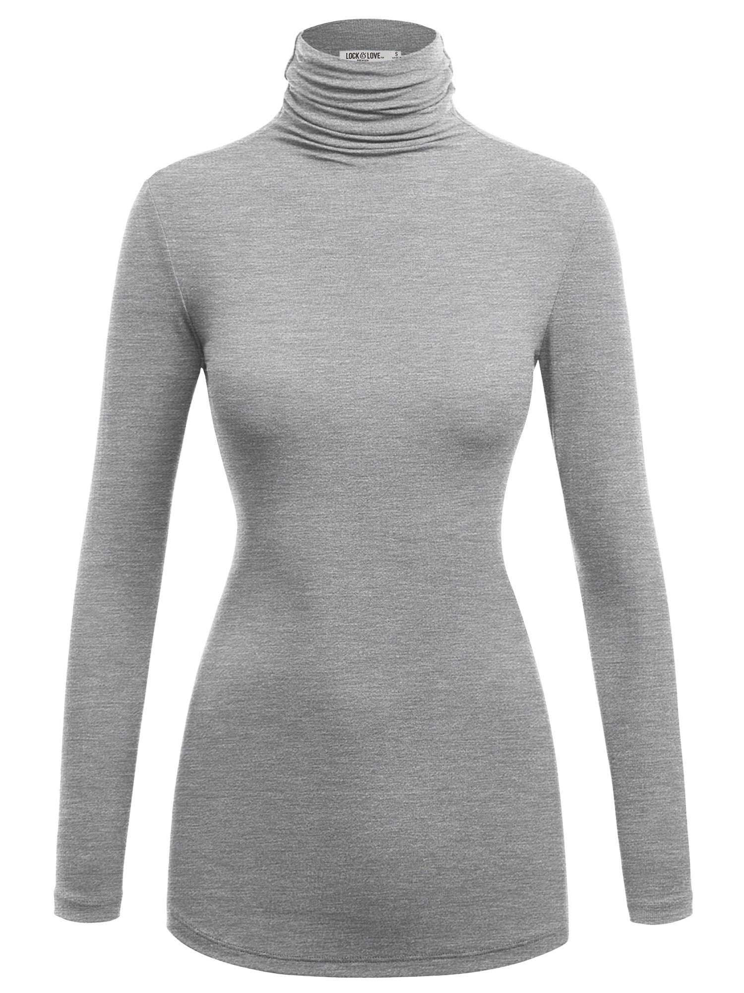Lock and Love Women's Turtleneck Top Lightweight Long Sleeve Slim Fit Pullover, Soft Rayon Stretch Layering Basic, S-3XL