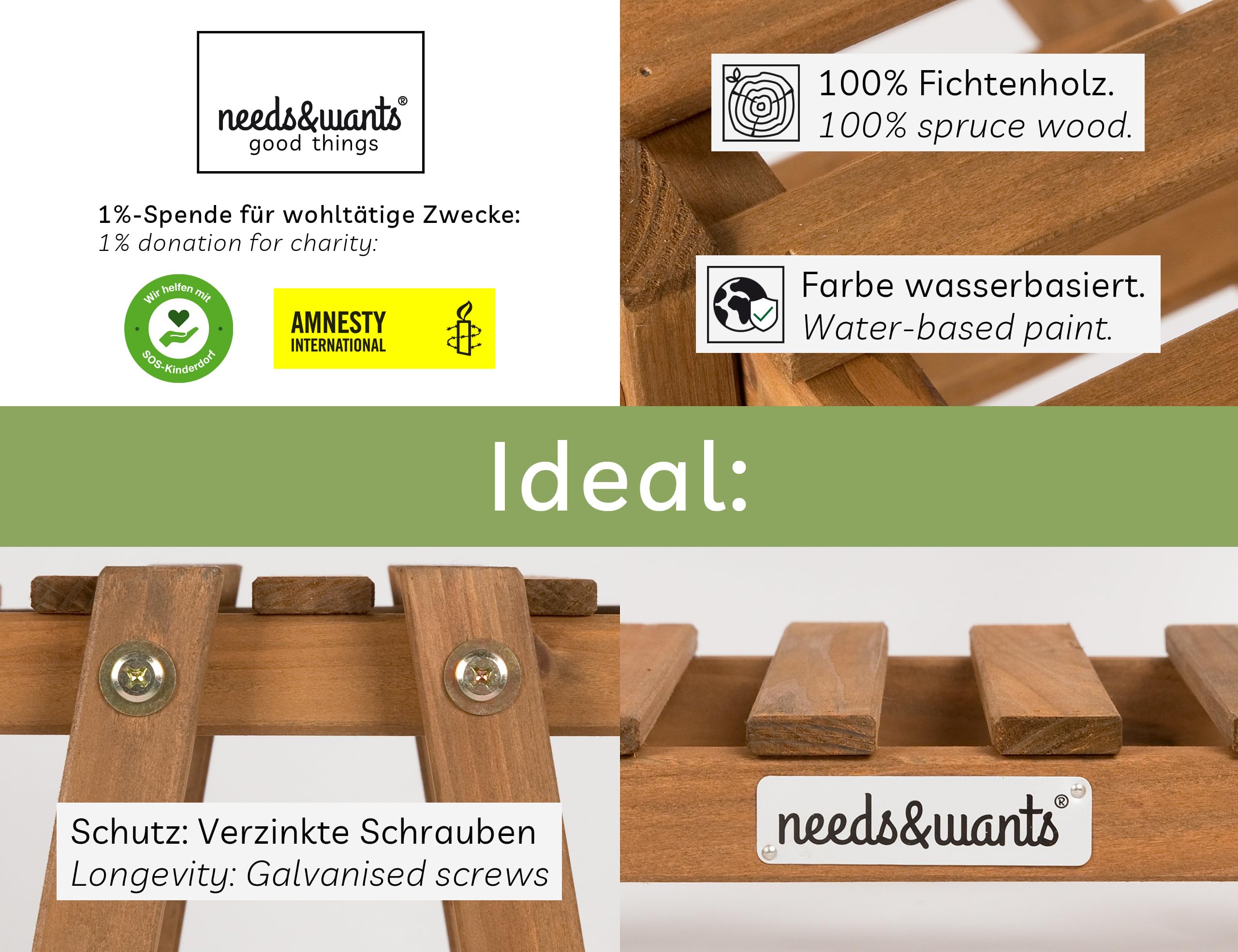 needs&wants® 3-voudig multifunctioneel: plantenstandaard, bloemenstandaard van hout, weerbestendig, voor binnen en buiten, balkon, tuin, muur, plantenrek, bloementrap, wit