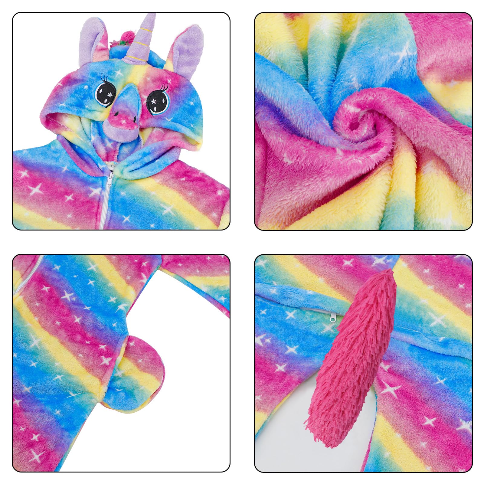 KAKU NANU Einhorn Onesie für Mädchen 2-10 Jahre,Strampelanzug Fleece Overall mit Reißverschluss 2 Taschen