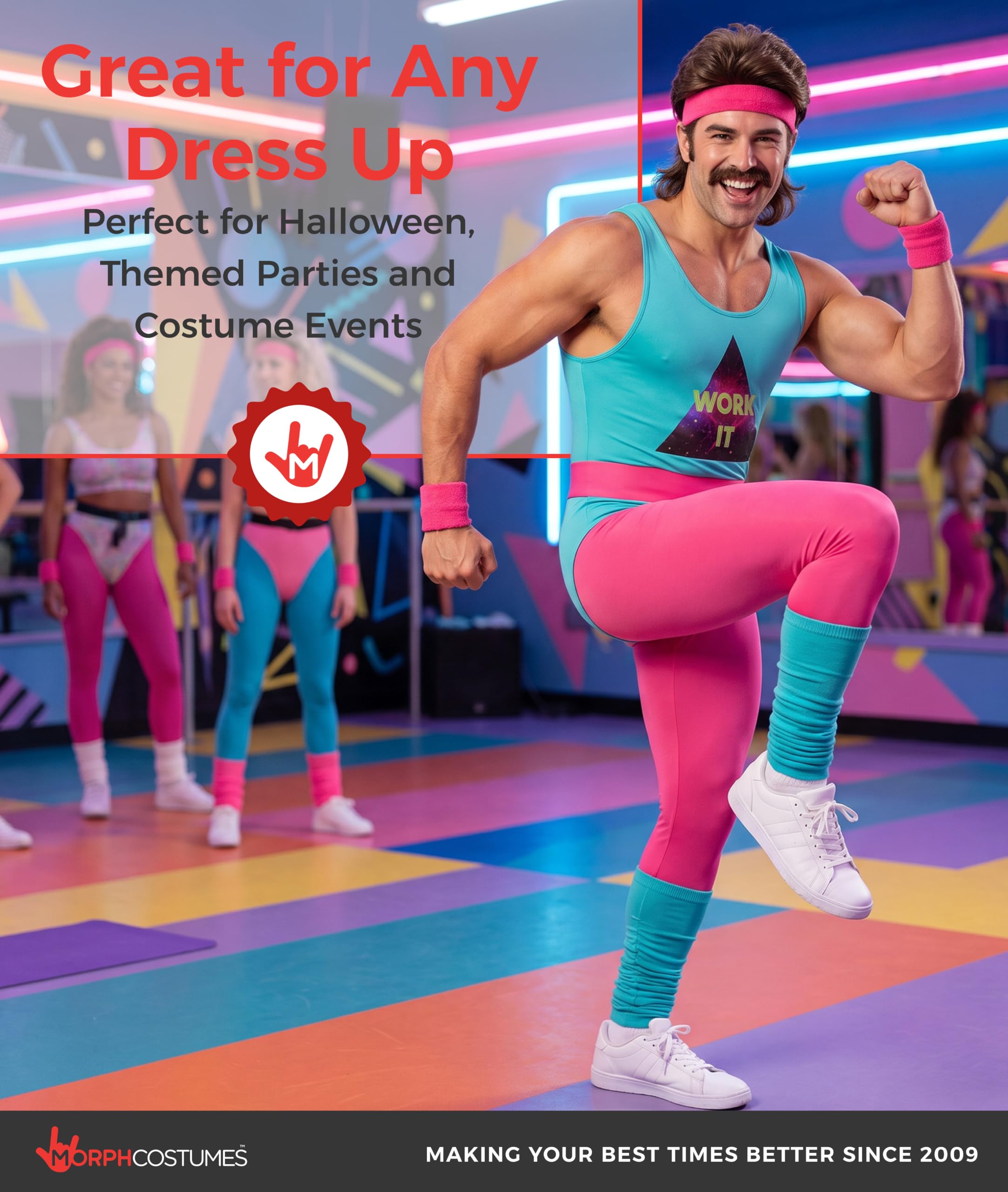 Fun Shack Strój Instruktora Fitness z Lat 80. Niebieski Trykot Aerobik Ocieplacze Opaska dla Mężczyzn